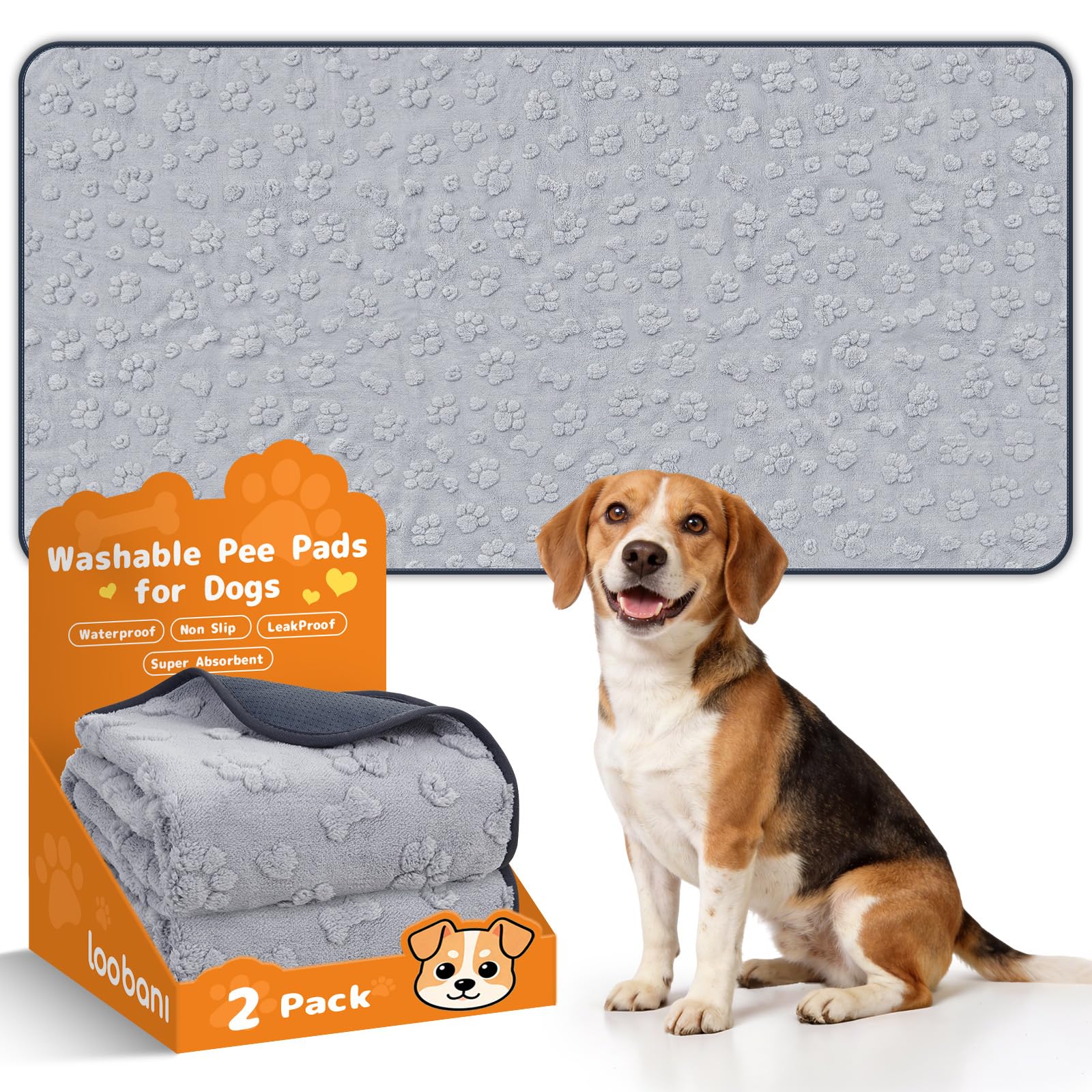 LOOBANI Reusable Pee Pads for Dogs Extra Large,36"x72", Gray