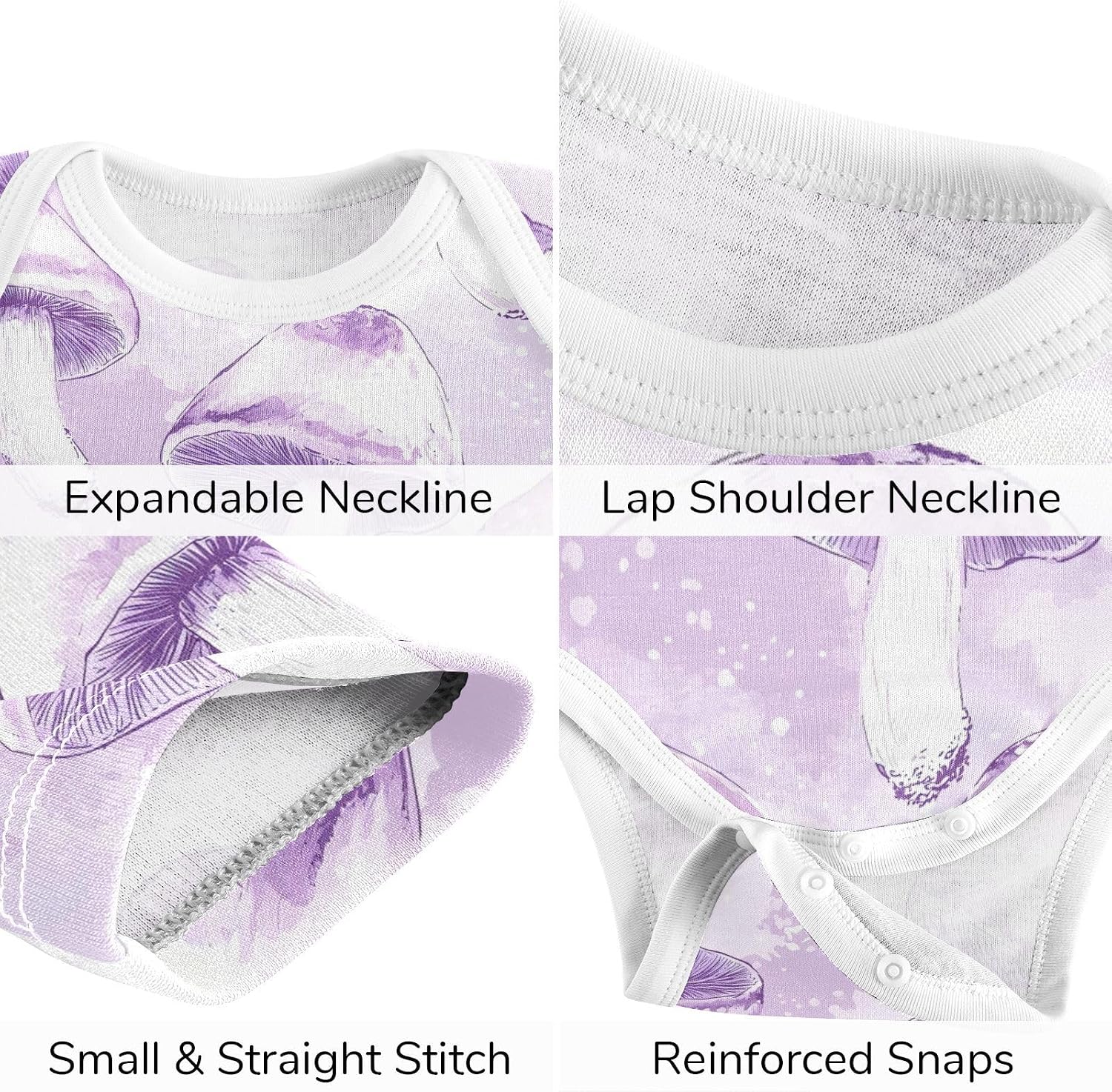 vvfelixl Baby Clothes Purple Mushroom Baby Bodysuits Set Unisex Short Sleeve Babys Pants Sets 0-3M