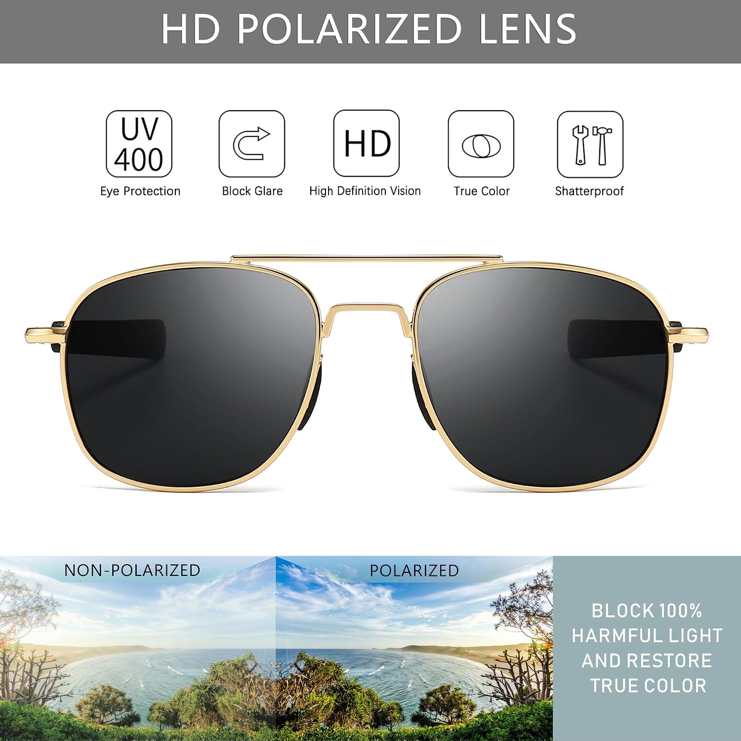 SUNGAIT Men's Military Style Polarized Pilot Aviator Sunglasses Bayonet Temples thumbnail