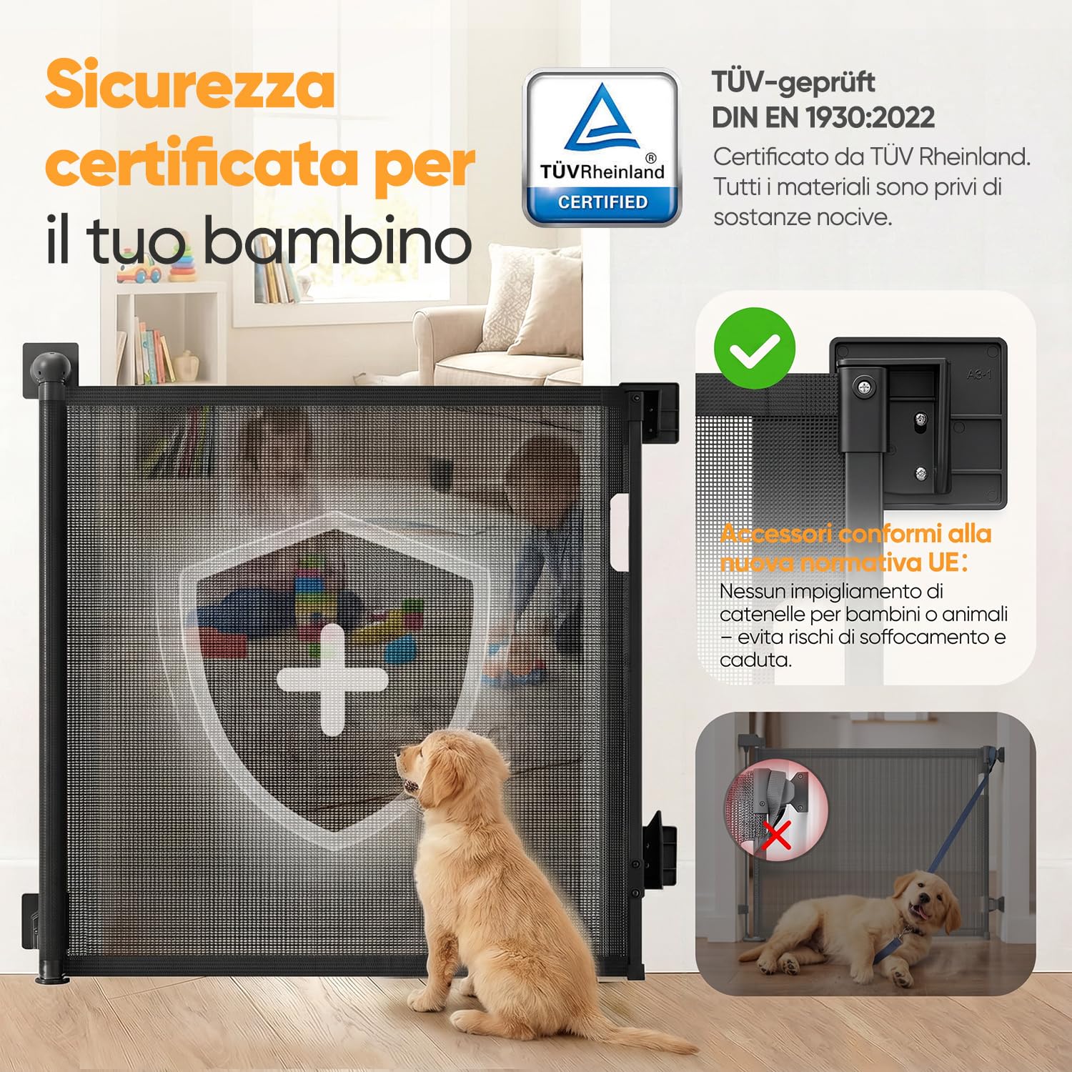 Sekey Cancelletto estensibile per scale 0-200cm – Altezza 97 cm, Senza forare + viti incluse | Barriera regolabile per porte, scale, cani (confezione da 2)