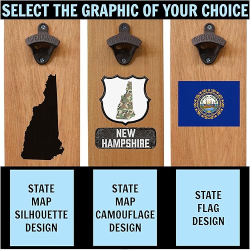 Miniatura 4 de Abrebotellas de cerveza New Hampshire Live Free or Die - Abridor de botellas hecho a mano montado en la pared con tapa de recogida, regalo de