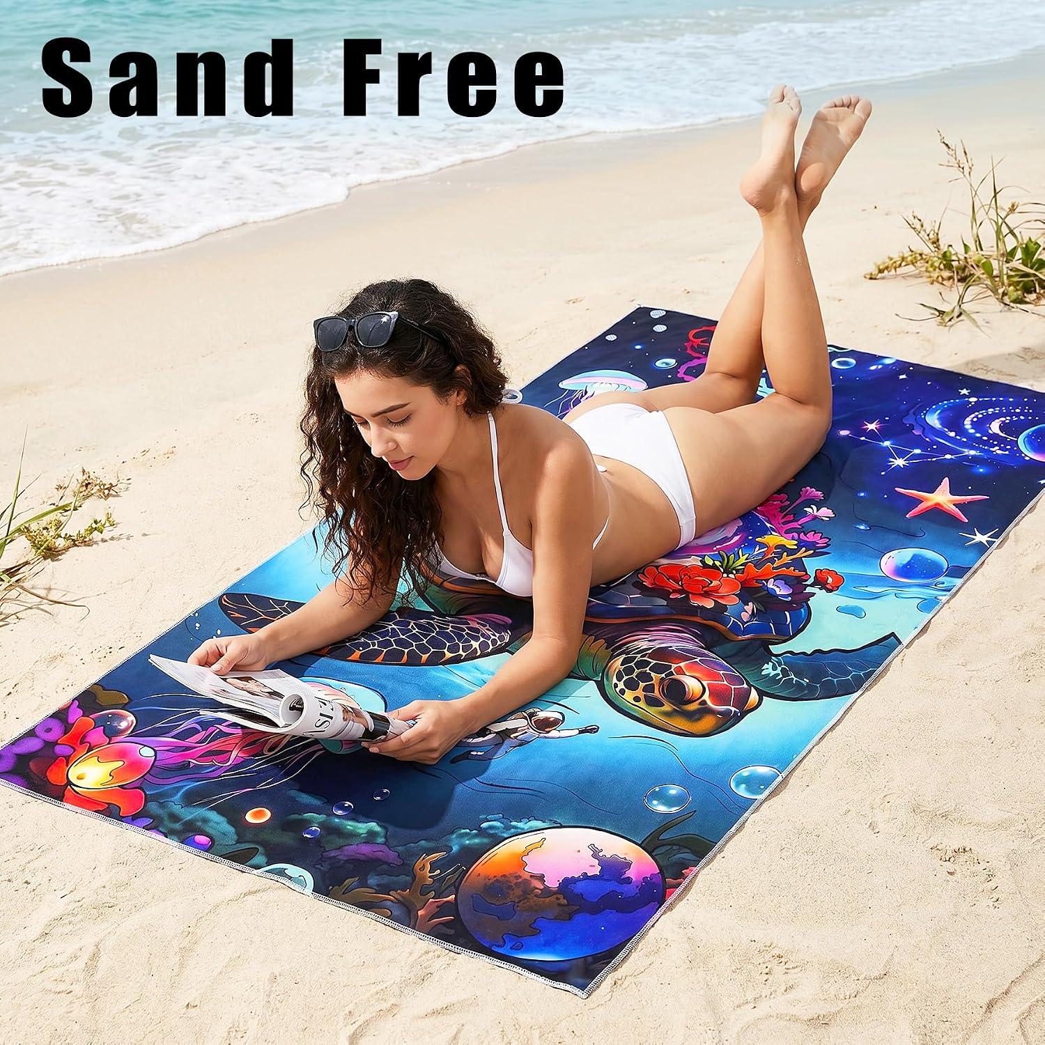 Fun Large Sea Turtle Microfiber Beach Towel 0versized,71" x 35" XL image 3