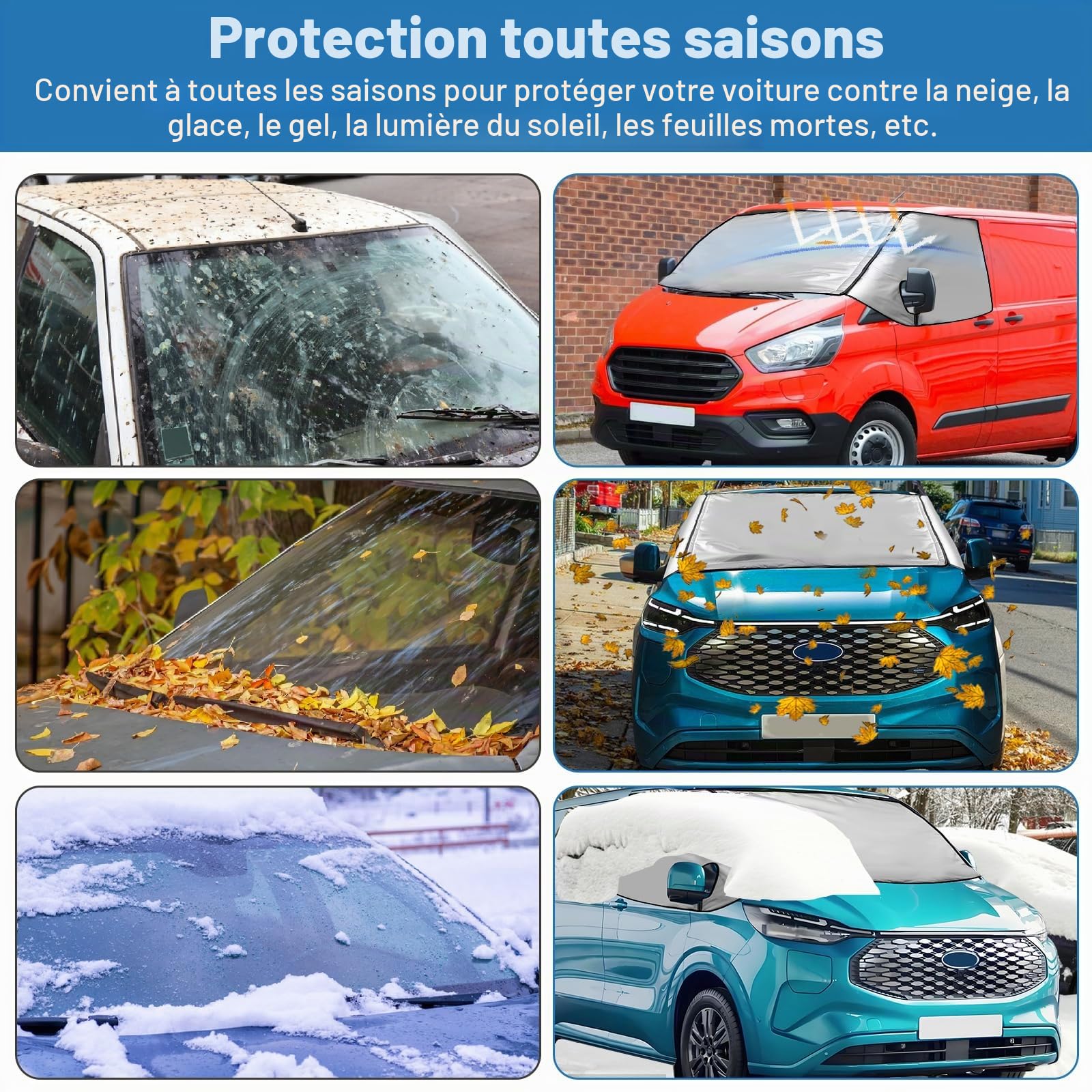 Housse de Pare-Brise Thermique Externe pour Ford Transit Custom 2012-2022, imperméable, Protection Contre la Neige, la Glace, la poussière, Le Soleil