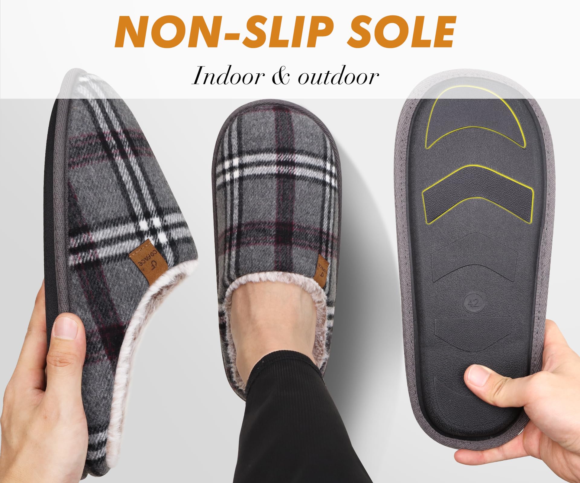 Pantofole da Uomo Invernali Plaid, Comoda Memory Foam Calde Scarpe da Casa in Lana con Suola Antiscivolo 40-47