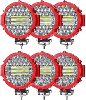 7 Inch Round LED Off Road Lights, 201W 10000lm LED Work Lights for Truck ATV UTV RV SXS Pickup Car Driving Light Bar Pods Headlight, Fog Tractors Lights Flood Spot Combo Beam (PACK OF 6 RED)