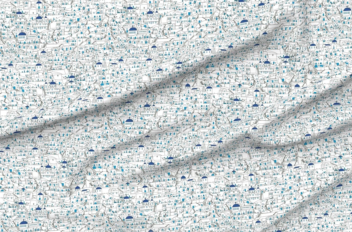 Spoonflower Fabric - Greek Art Blue Architecture Coloring Book White Travel World Greece Printed on Minky Fabric by The Yard - Sewing Baby Blankets Quilt Backing Plush