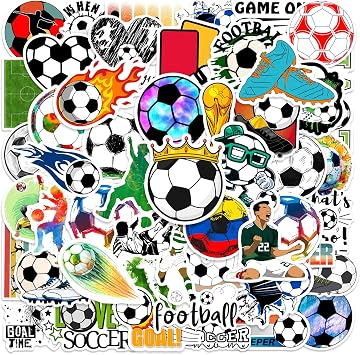Pack of 50 Football Stickers Football Sticker Set Waterproof Stickers Football Stickers for Laptop Mobile Phones Suitcases Snowboards etc. Football Gifts for Boys and Girls