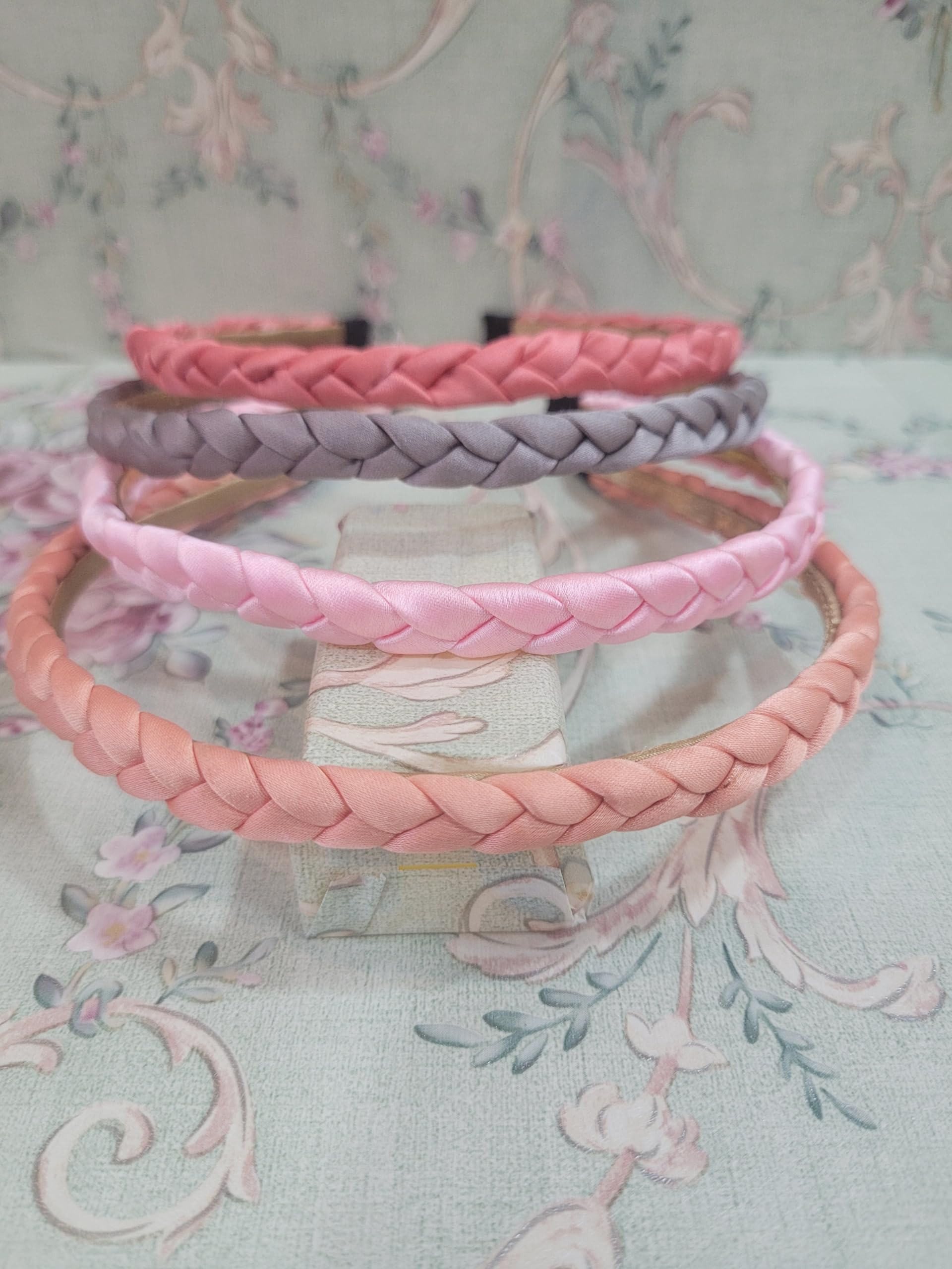 Braided Gerogette Satin Headband for Women, Pink, Grey, and Peach, Woven Hair Accessories, 4 Pack-image-20