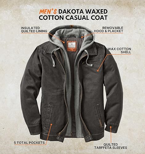 Miniatura 4 de Legendary Whitetails Men's Casual Coat with Hood Waxed Cotton Water Resistant