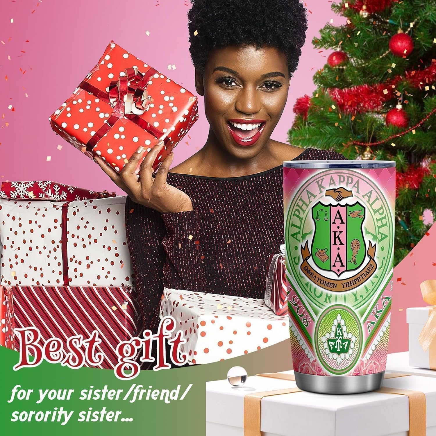 ATHAND AKA Tumbler,AKA Sorority Gifts for Women,1908 Pink and Green 20oz Insulated Stainless Steel Travel Coffee Mug with Lid, Friendship Gift Cup for Sisters, Best Friends, Sorority Presents,1 Pcs - Image 7