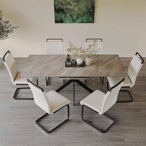 Juego de mesa de comedor moderno para 6, juego de mesa de comedor de cocina expandible, juego de mesa de comedor de mármol sintético, juego de mesa