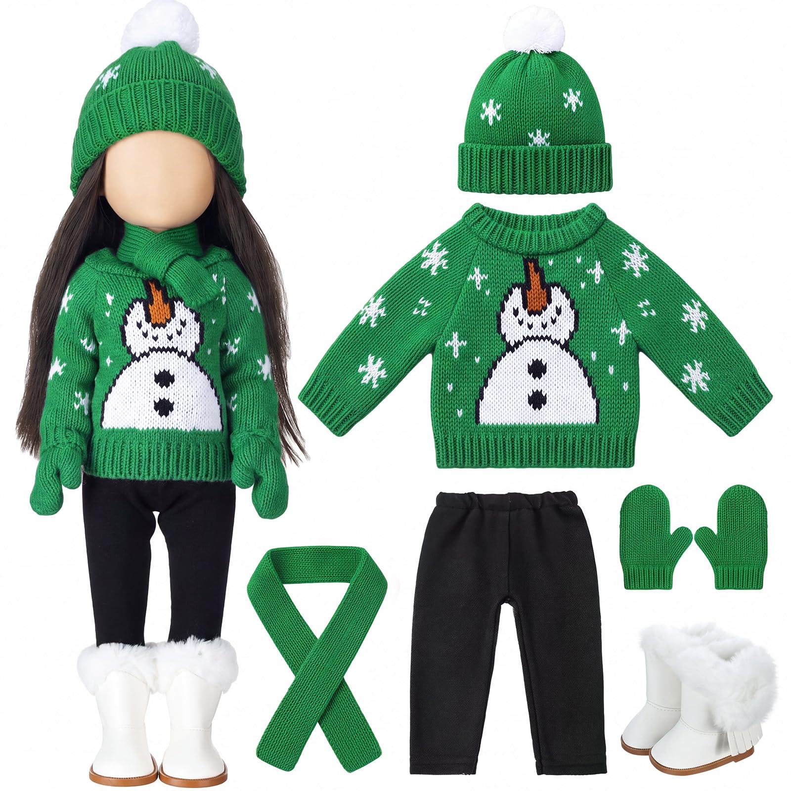 Fourluoo 6 Pcs 18" Christmas Doll Clothes, Green, Snowman