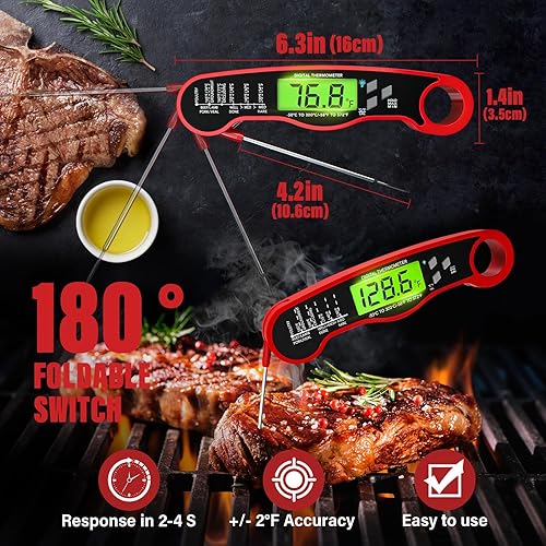 Miniatura 3 de Paquete de 3 termómetros de carne para cocinar, 1 paquete de termómetro digital de lectura instantánea para alimentos y 2 paquetes de 2.5 pulgadas
