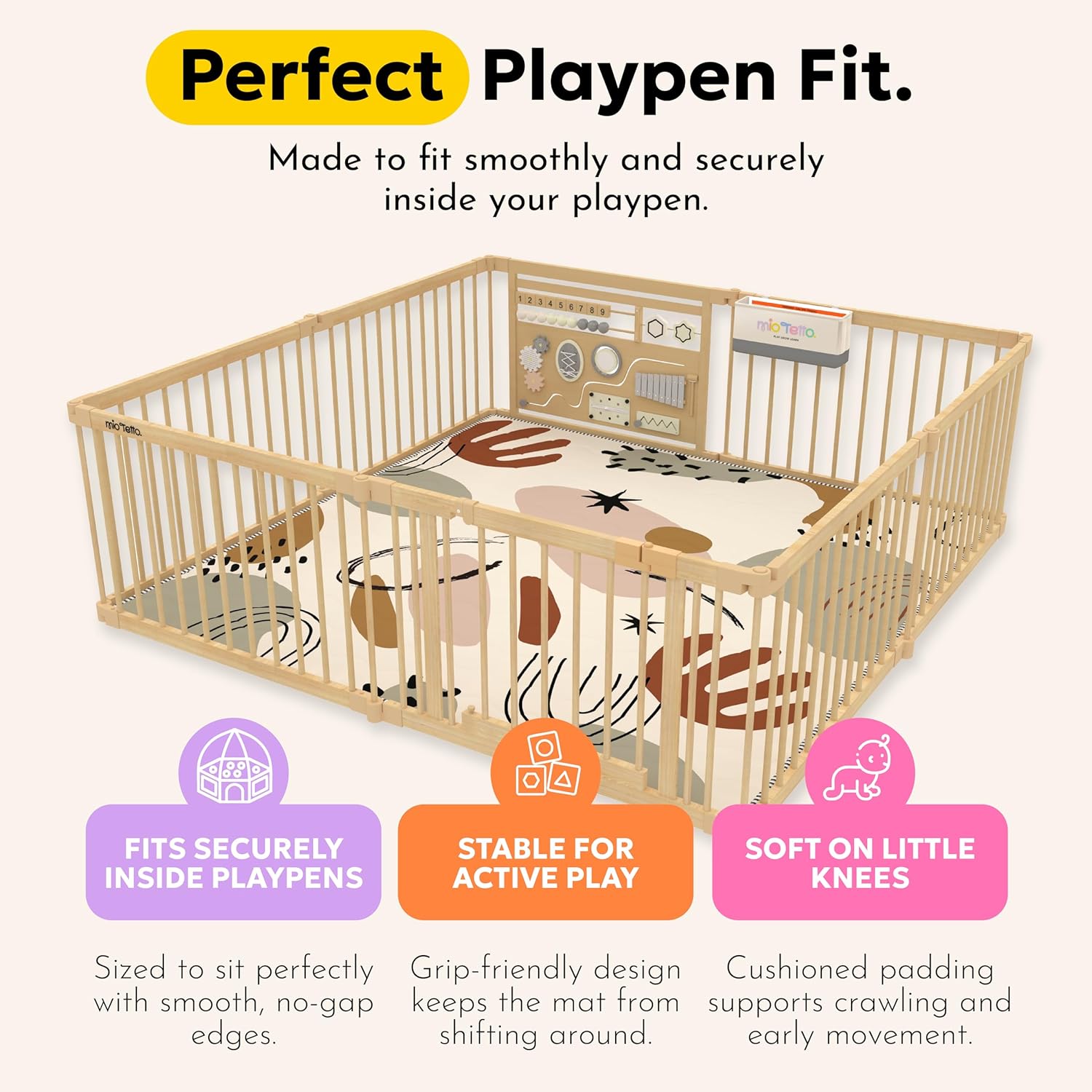 Miotetto Baby Mat for Floor, 73" x 73" Playpen Mat, Thick Soft Foam Padding Baby Play Mat, Portable Quilted playmat -Washable Baby Floor Play mat, Non-Slip Play Mat for Babies & Toddlers