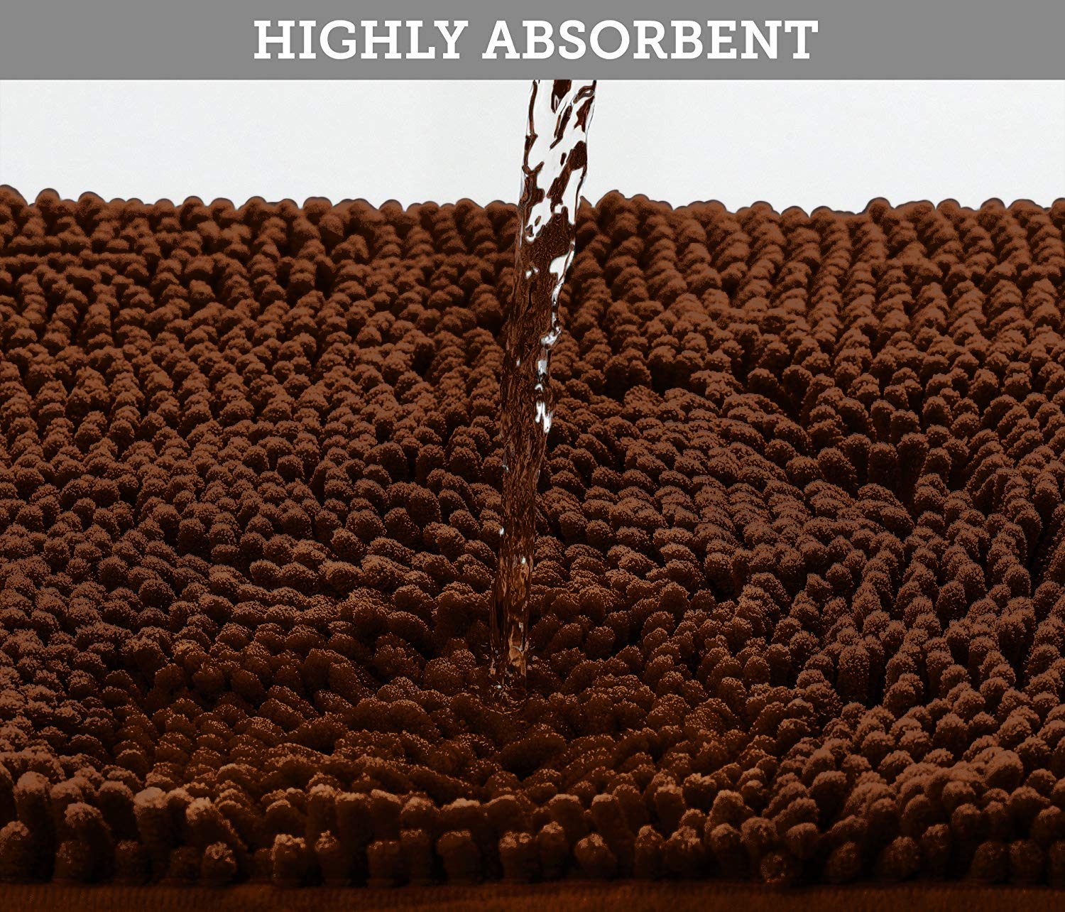 LuxUrux Bath Mat-Extra-Soft Plush Bath Shower Bathroom Rug,1'' Chenille Microfiber Material, Super Absorbent Shaggy Bath Rug. Machine Wash & Dry (27''x 47 inches, Brown)