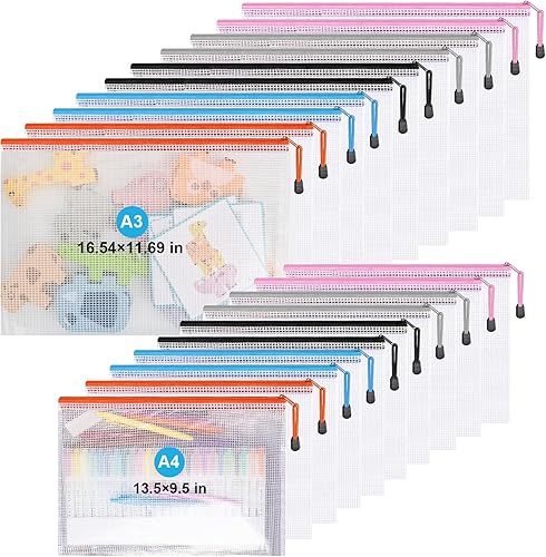 Bolsas de malla con cremallera, bolsas impermeables con cremallera, 20 carpetas de archivos de documentos, para almacenamiento de juegos de mesa de