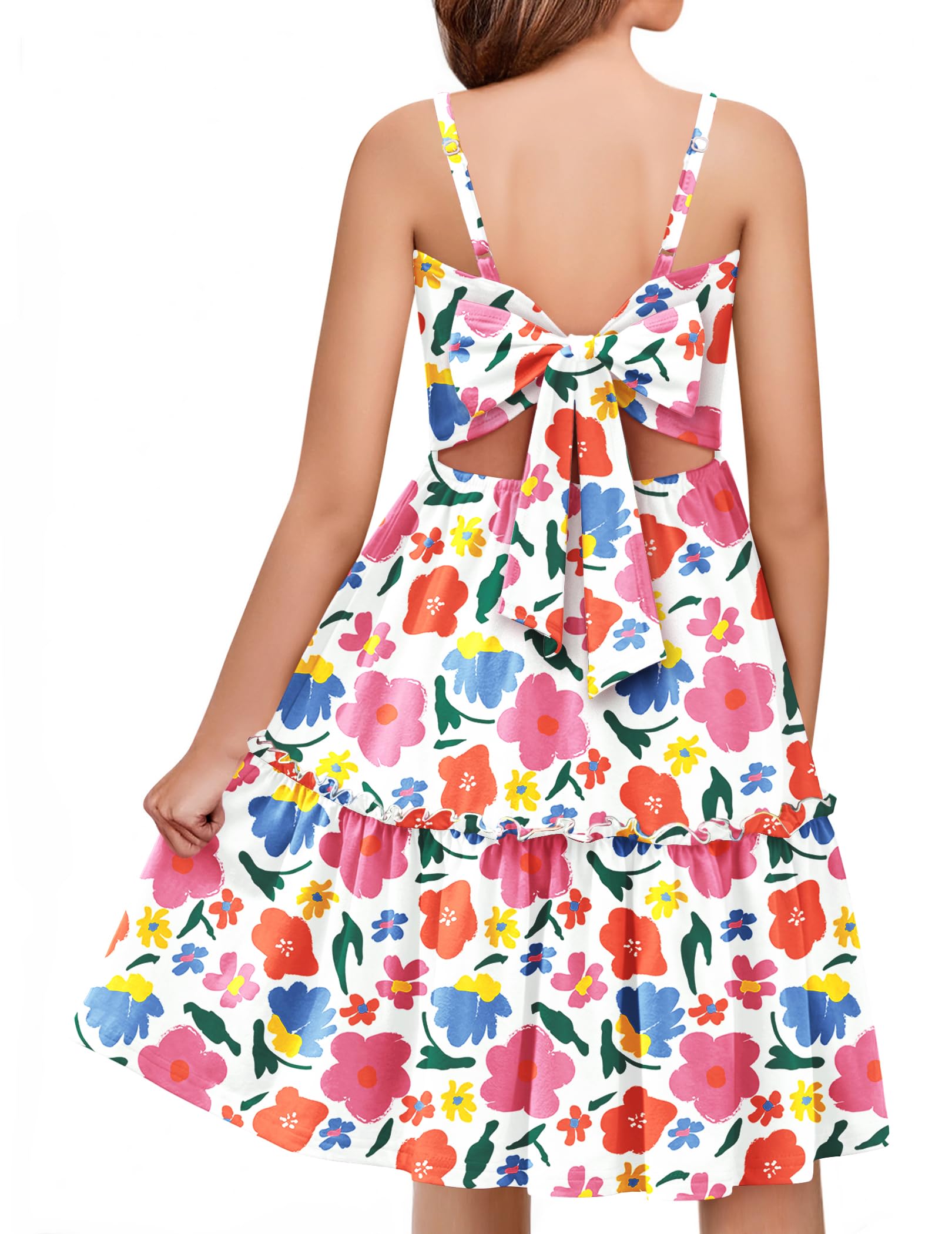 Arshiner Girls Tie Back Dress Spaghetti Strap Ruffle Hem Casual Summer Beach Sundress with Pockets