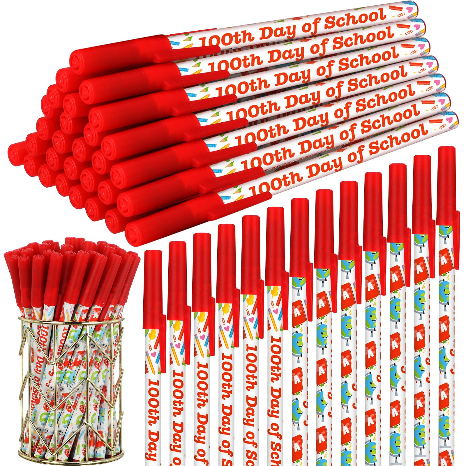 Photo 1 of (PACK OF 2) Crtiin 120 Pcs 100th Day of School Stick Pens Bulk Plastic School Pens for Children Black Ink 1.0 mm Bullet Type Ballpoint Pens for Kids Students Classroom Reward Prize Supplies Party Favors Gifts