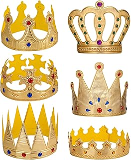 6 Pcs Birthday King Crowns Foam Crowns Prince Princess Gold Crown King Queen Crown Hat Cap with Gems for Birthday Party Supplies Halloween Crown