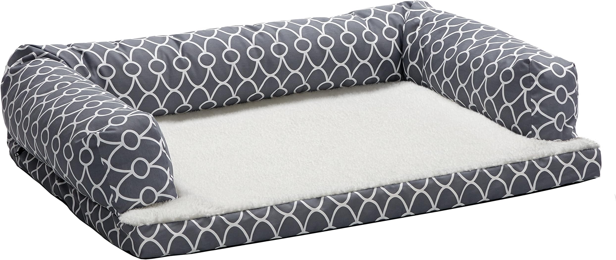 MidWest Homes for PetsOrthopedic Teflon Fleece Pattern Dog Sofa Feat, Gray, 54" x 36" x 12.5"/X-Large