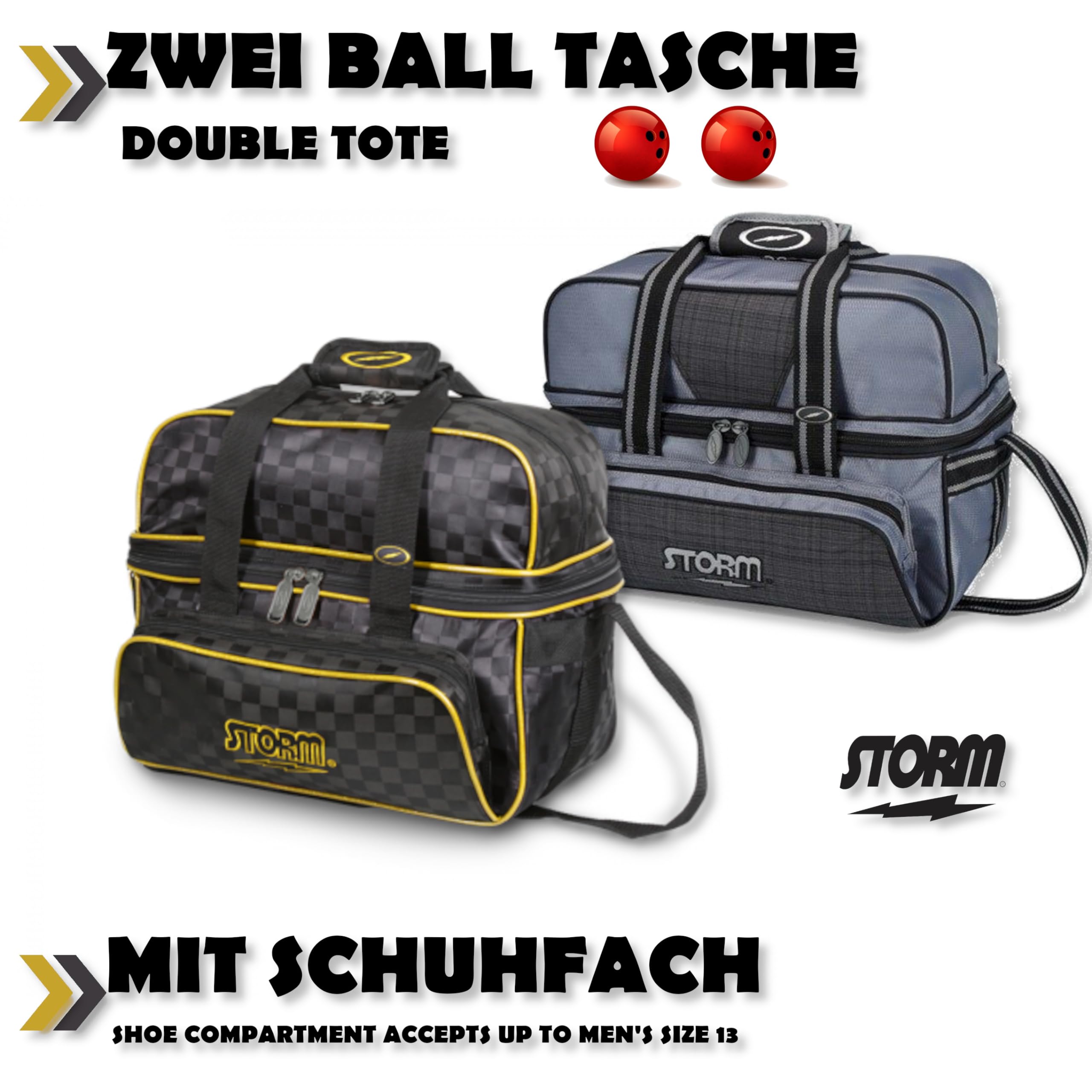 EMAX | Bowling Double Tote - Storm 2-Ball Tote Deluxe | Bolsa de bolos para 2 bolas de bolos | Bolsa de transporte con compartimento para zapatos