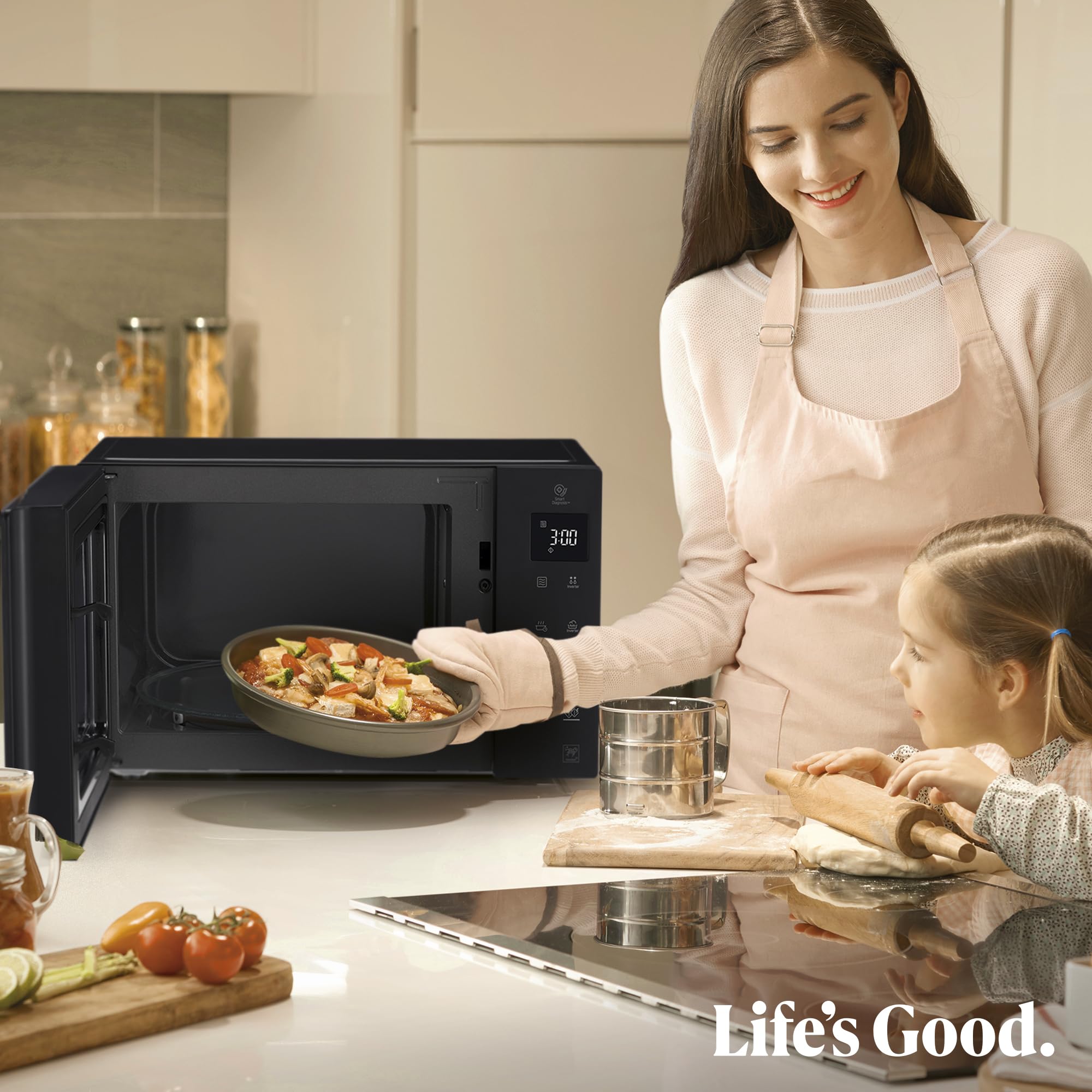 LG MH6535GIB - Microondas con grill, 1000 W, Smart Inverter, Display digital, Color Negro Transparente, 1000 W, 25 l