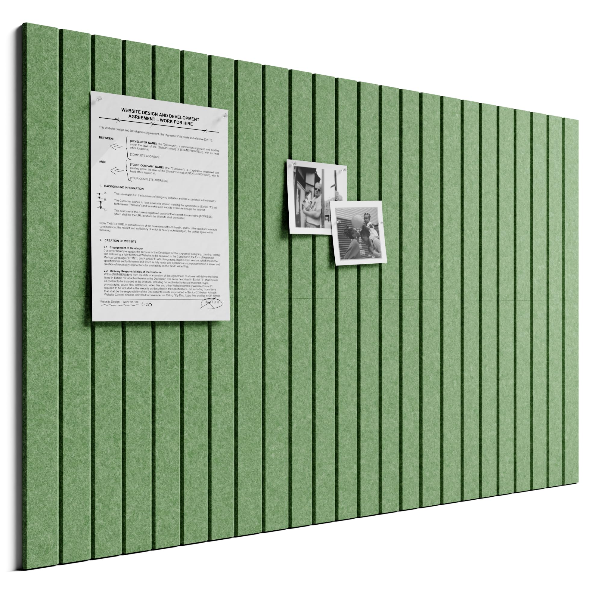 Bumusty Large Cork Board Alternative-36 x 24" Felt Bulletin Board Tiles, with 30 Pushpins, 40 Adhesive Tabs, 6-Pack Slat Wall Paneling, Cork Boards for Office Push Pin Board Felt Board-Moss Green — image 1