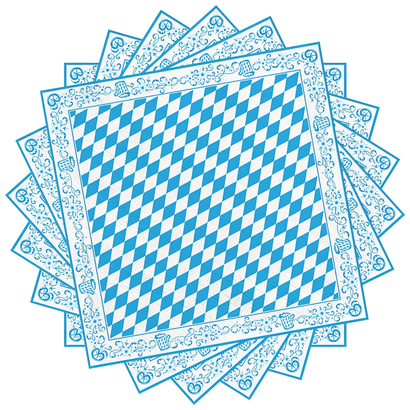 40 Stück Oktoberfest Servietten - Blaue Weiße Karo-Muster Für Bayern-Partys
