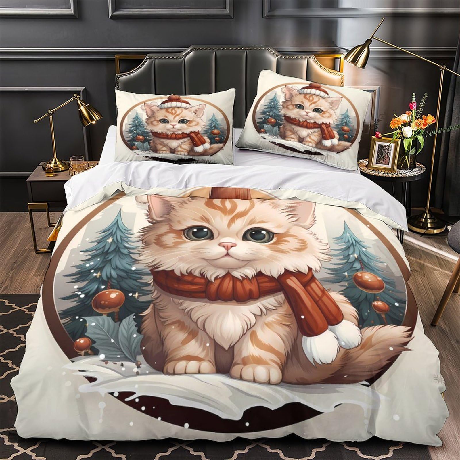 Parure de lit 3D chaton mignon microfibre hypoallergénique