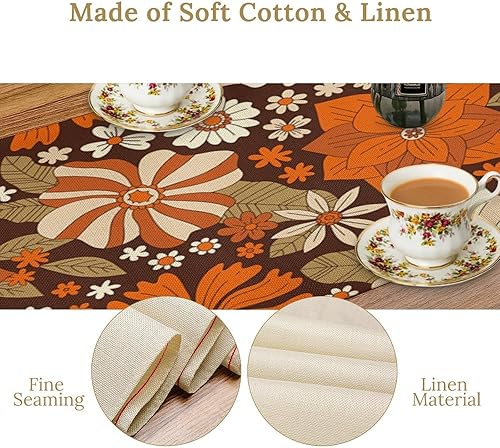 Miniatura 76 de Camino de mesa retro de los años 70, estilo vintage, abstracto, moderno, bohemio, espiral, espiral, ondas, granja, cena, camino para el hogar,