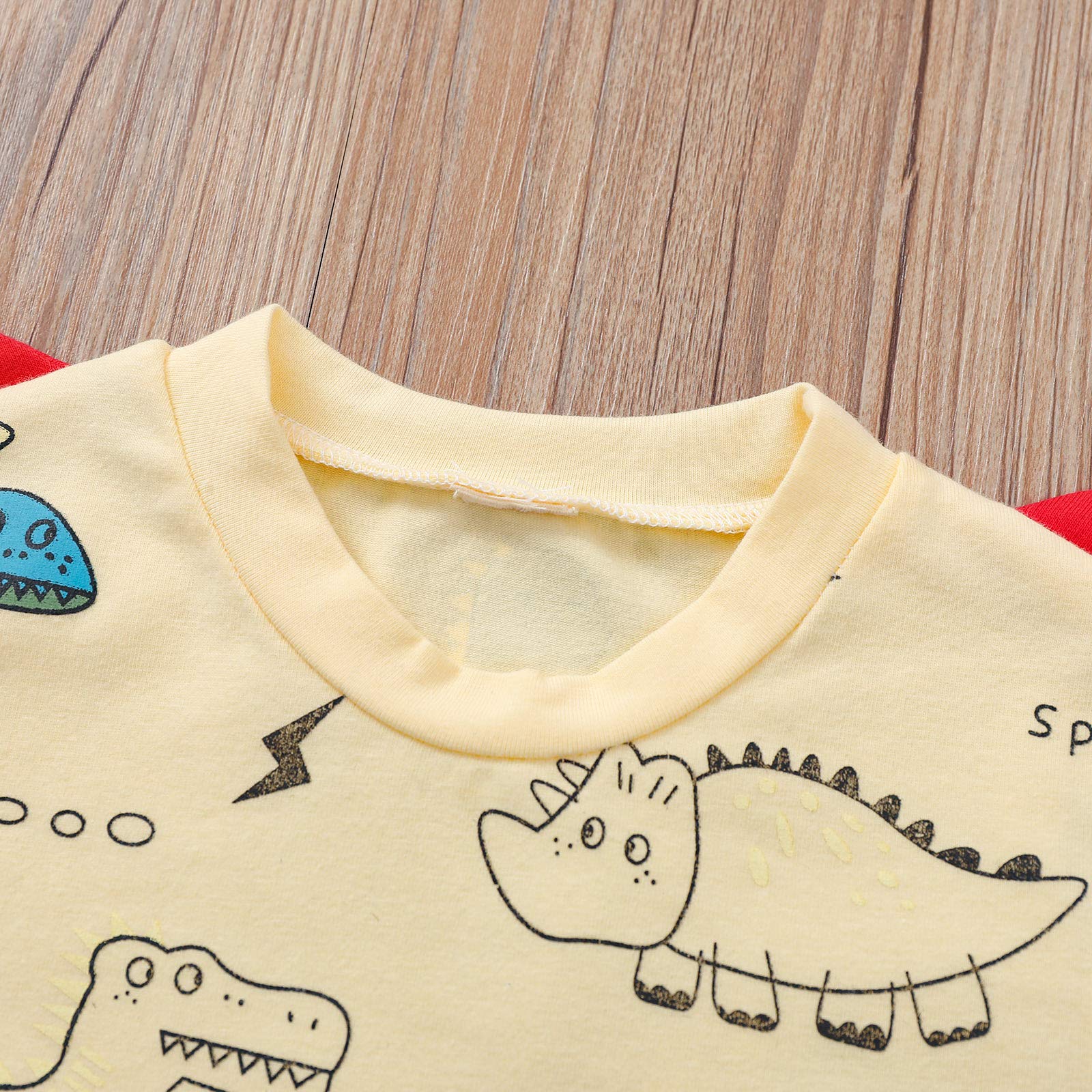 Infant Toddler Baby Boys Clothes Set Short Sleeve Dinosaur Print Sweatshirt Top Tank Short 2Piece Summer Outfits (Patchwork+Apricot, 18-24 Months)
