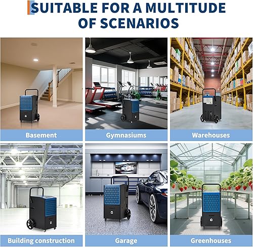 Miniatura 6 de Deshumidificador comercial de 105 pintas para sótano, deshumidificador grande con manguera de drenaje, temporizador y 4 ruedas, ideal para