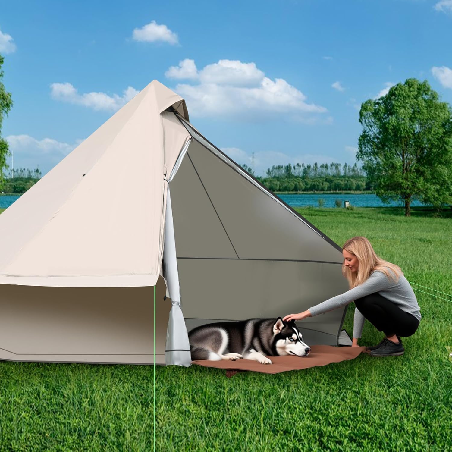 Yurt Tent, 118 x 118 x 79 in, 4-Season Camping Tent with Stove Jack, 2-3 Person Oxford Tents, Waterproof Bell Tent and Windproof, Easy Setup,Traveling Hiking Picnic