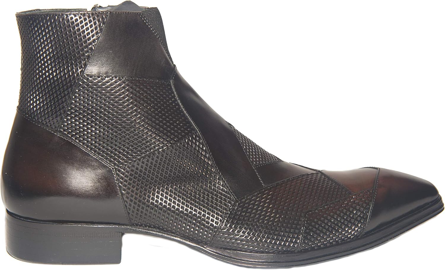 Jo Ghost 2031 Italian Brown-Black Leather & Perforated Leather Ankle Boots with Zipper