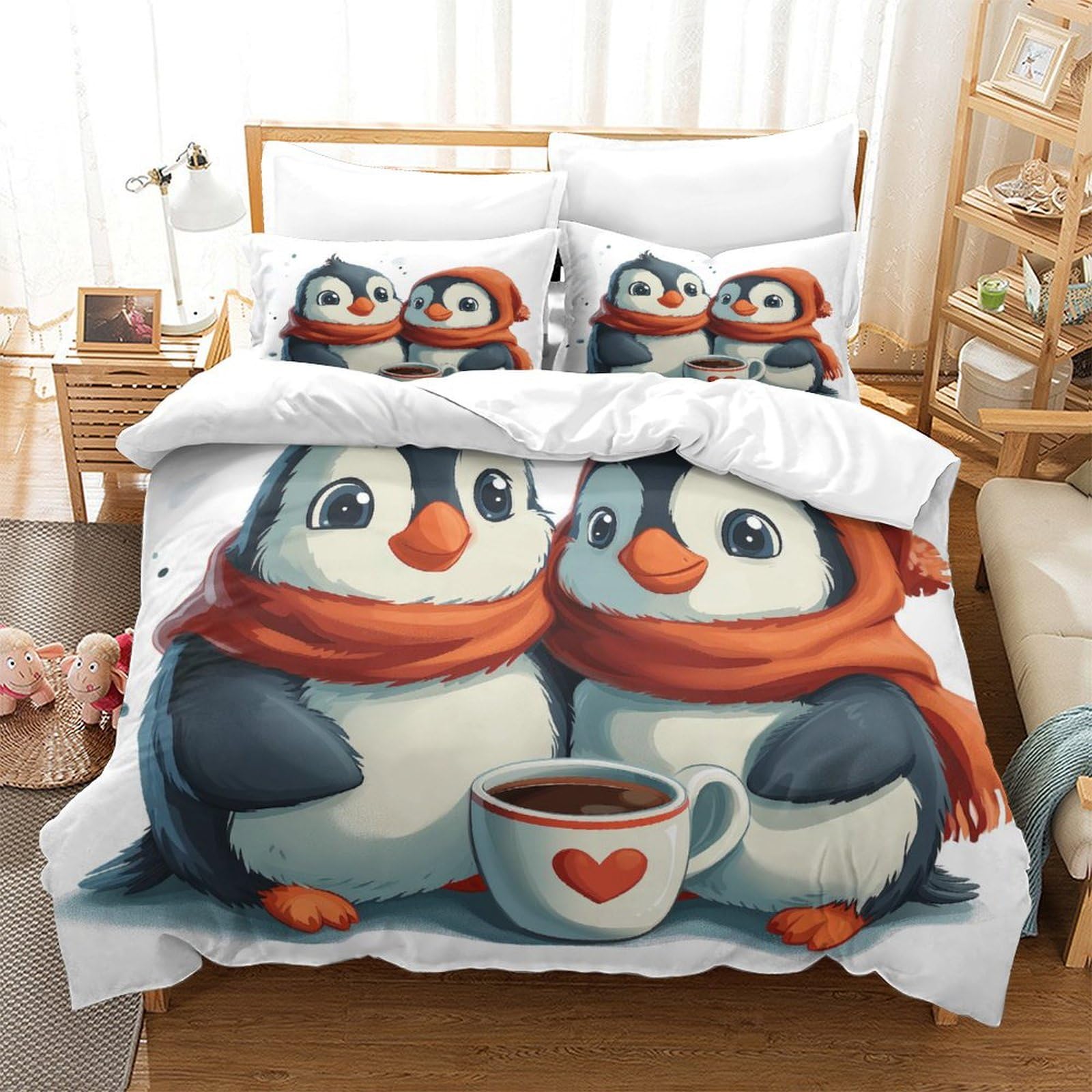 Parure de lit animaux pingouin pour une chambre parentale cocooning en hiver