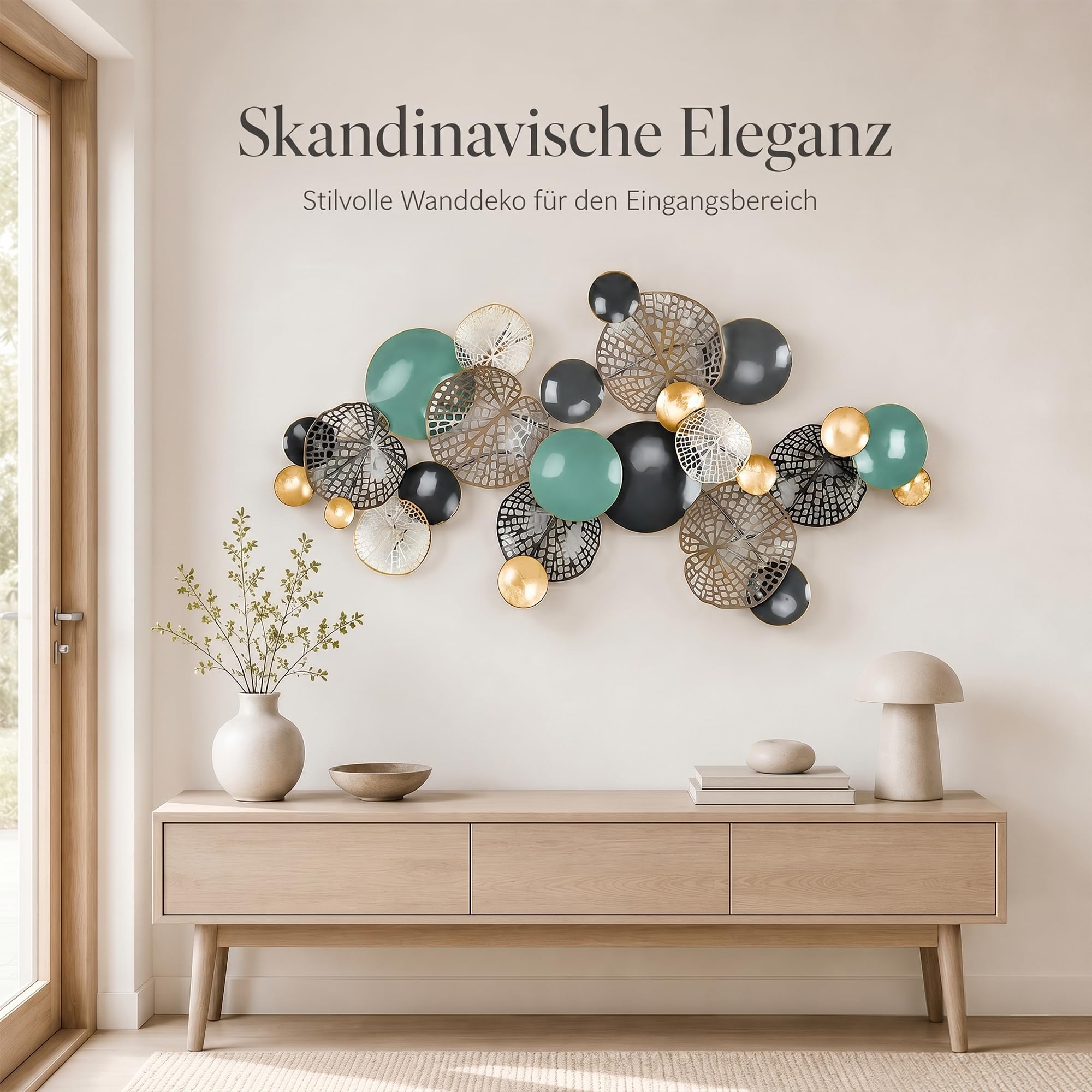 Blissio Moderne Wanddeko Metall,Groß Wanddeko Wohnzimmer,Horizontal und Vertikal Aufhängbar,für Esszimmer,Flur & Büro,Einfache Montage,Lotusblatt Wanddeko - 133CM