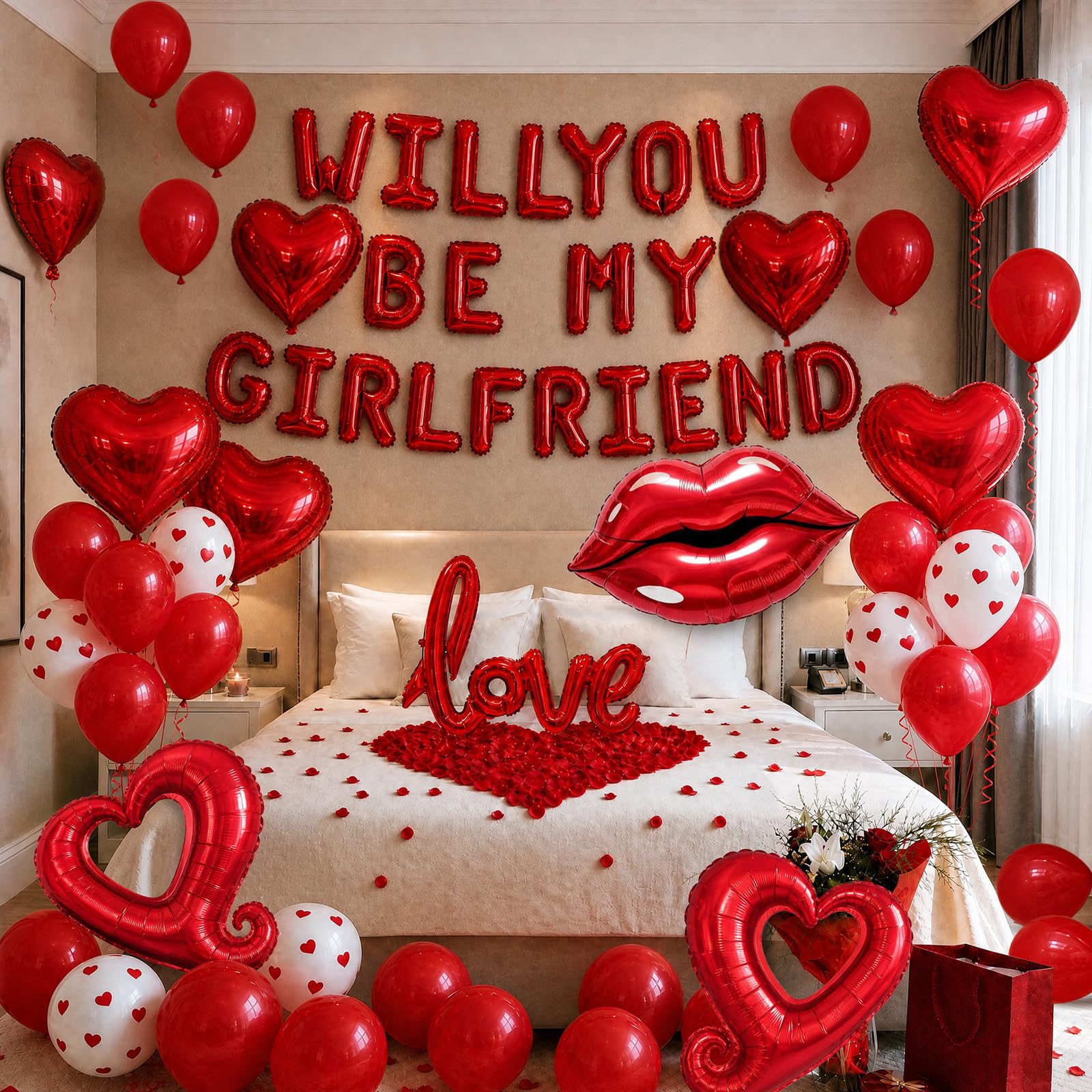 Red Will You Be My Girlfriend letter balloons, Valentine's Day decorations