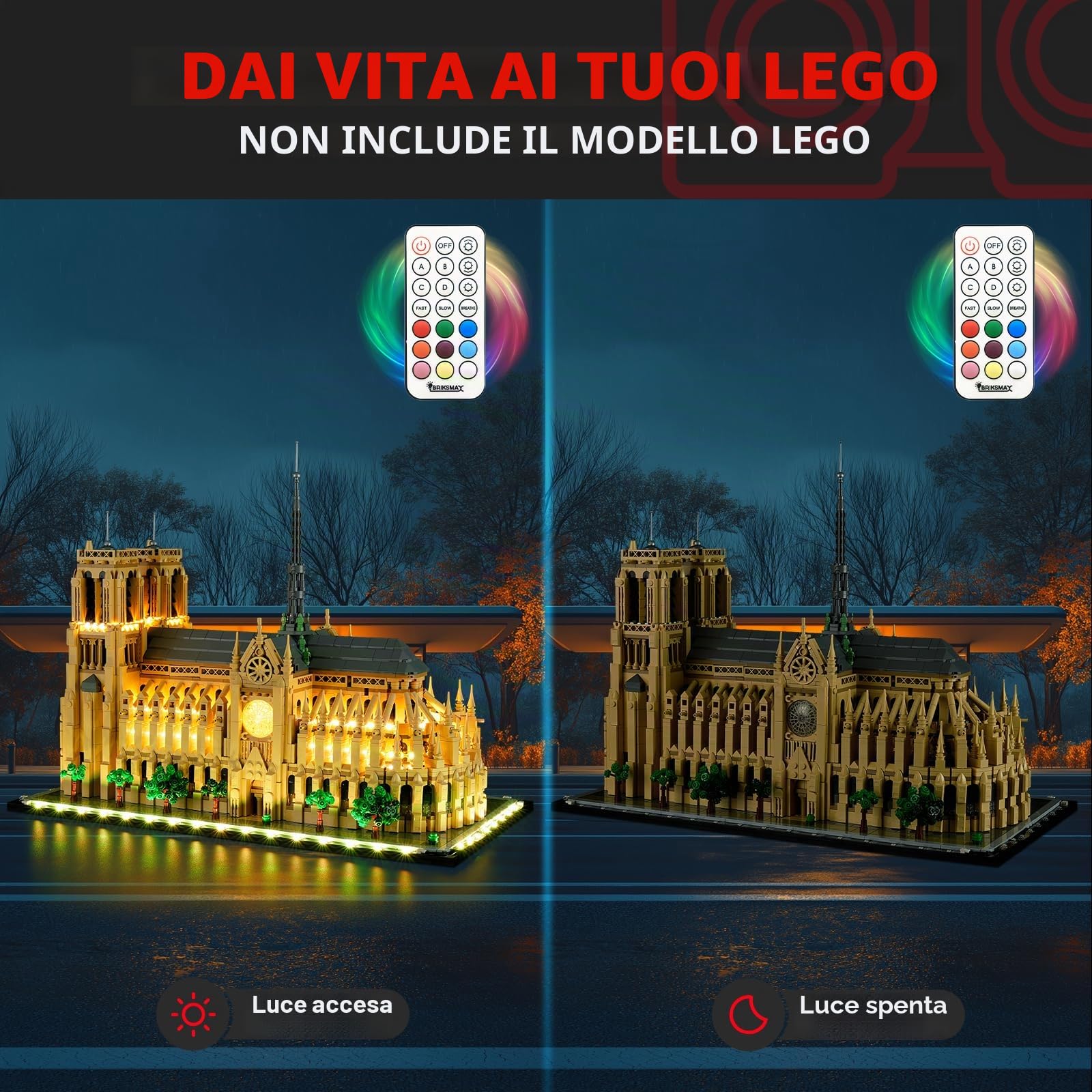 BRIKSMAX Kit luci 2.0 per Lego Notre Dame Cathedral (versione telecomando) - Innovativa illuminazione a LED compatibile con Lego Architecture 21061 - Set Lego non incluso