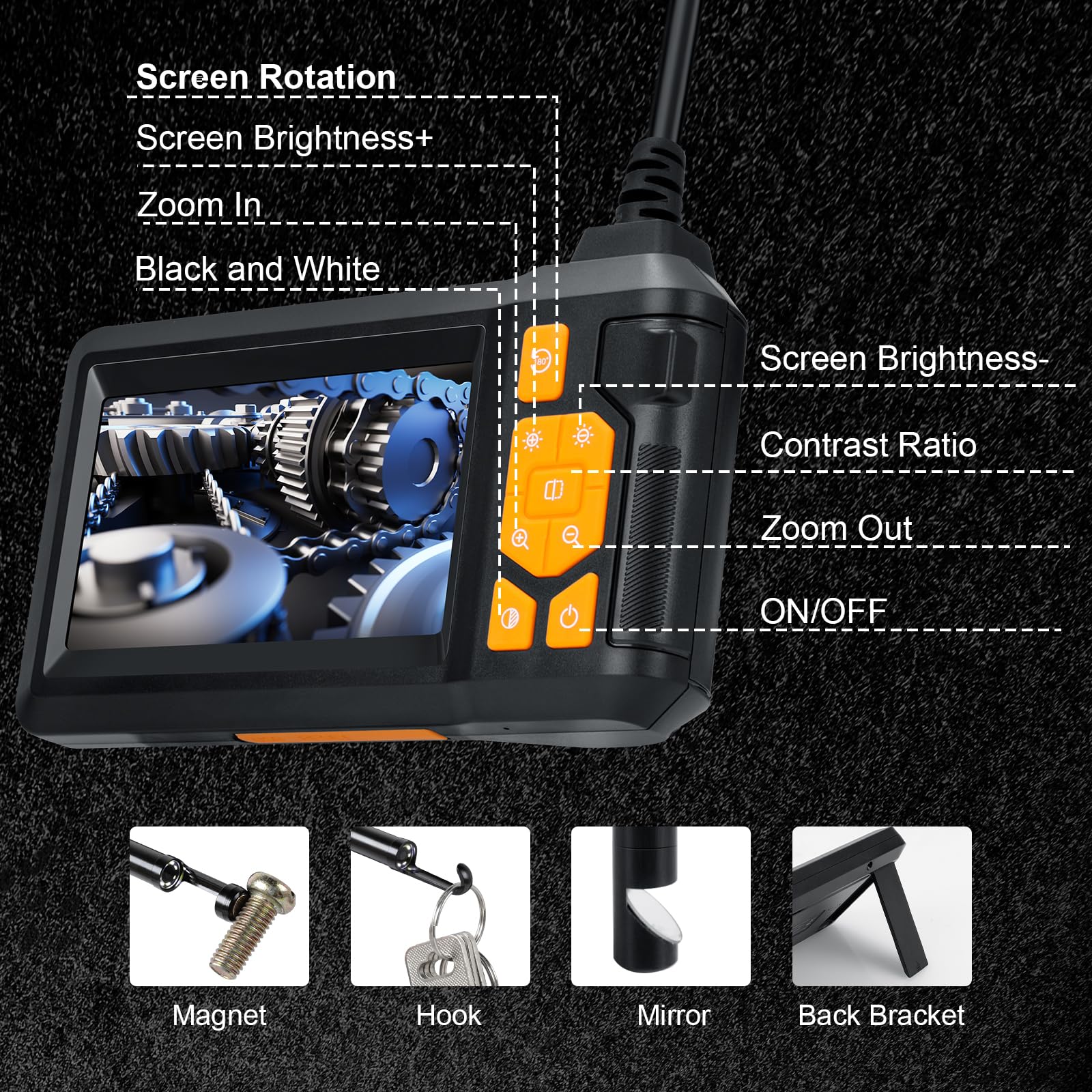 Romon Caméra Endoscopique, 1080P HD Endoscope Industriel, IP67 Camera Inspection Canalisation D'inspection à Étanche IPS de 4.3", 8 LED Réglables, Telescopique Camera Câble Semi-Rigide 39,4FT, 2000mAh