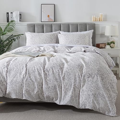 Miniatura 401 de HoneiLife - Juego de funda de edredón floral 100% algodón, 3 piezas, botánica, ropa de cama con cierre de cremallera y lazos en las esquinas