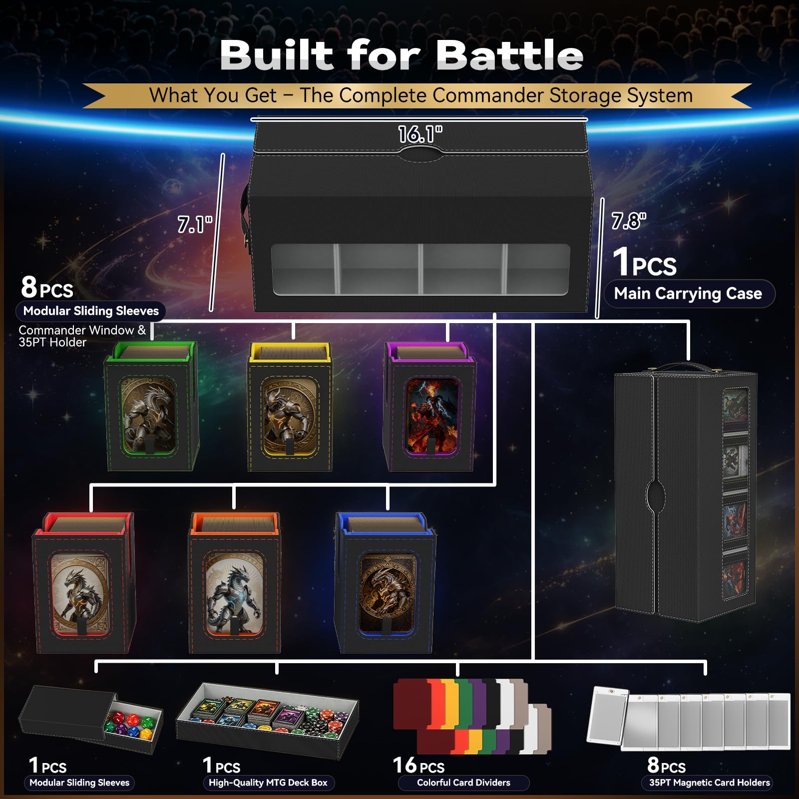 10in1 MTG Commander Deck Box mit Tragbarem Griff Deckbox,8 Deck Sammelkarten Aufbewahrungsbox mit Display&WüRfelablage 2000+ Karten,Abnehmbare Sammelkarten Box Mit35pt füR Top Loader Tcg Ccg