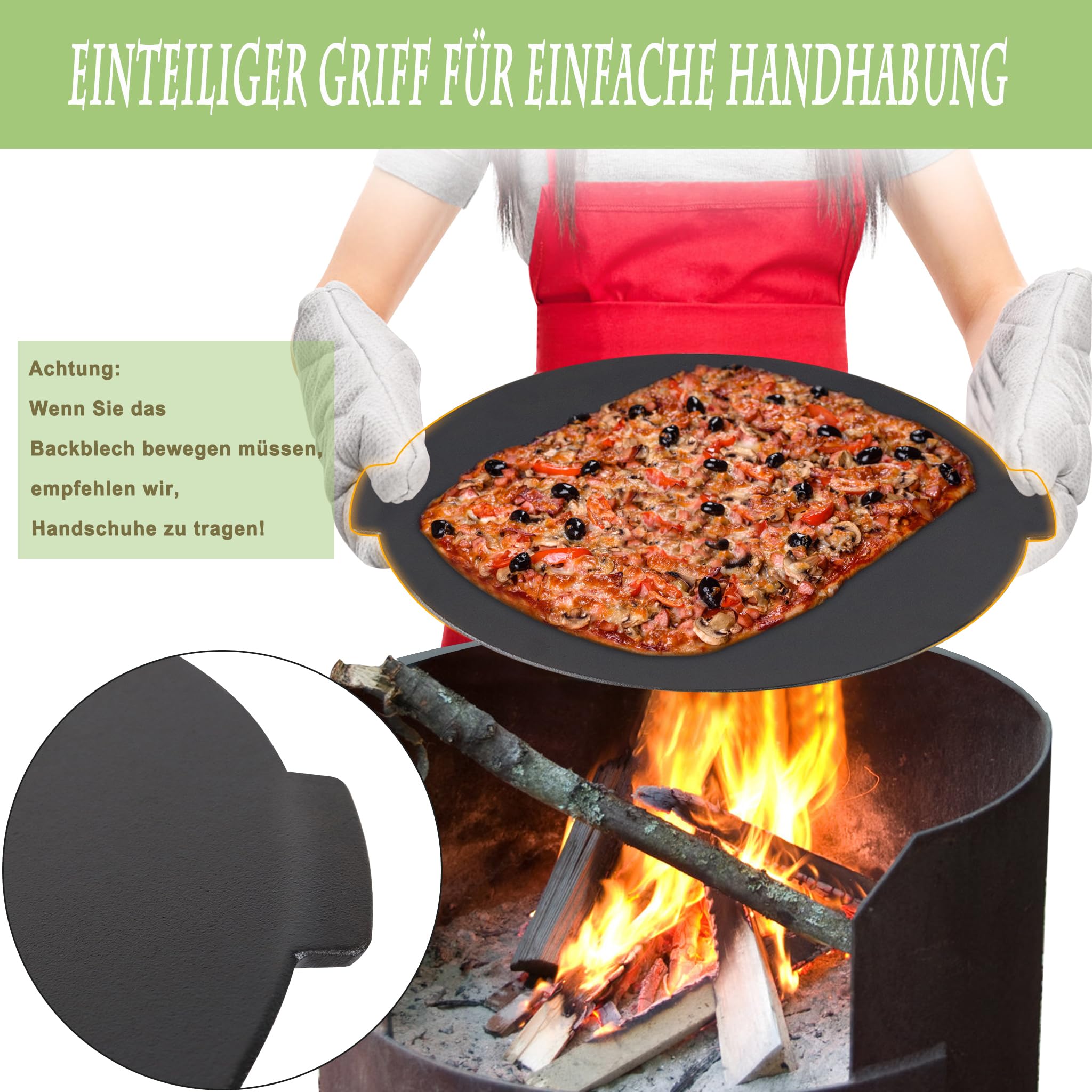 ACXIN Płyta grillowa z 3 nogami, patelnia grillowa Ø 45 cm, okrągła patelnia, wyprodukowana z żeliwa, wytrzymała i odporna na wysokie temperatury, dostarczana z przenośną torbą do przechowywania