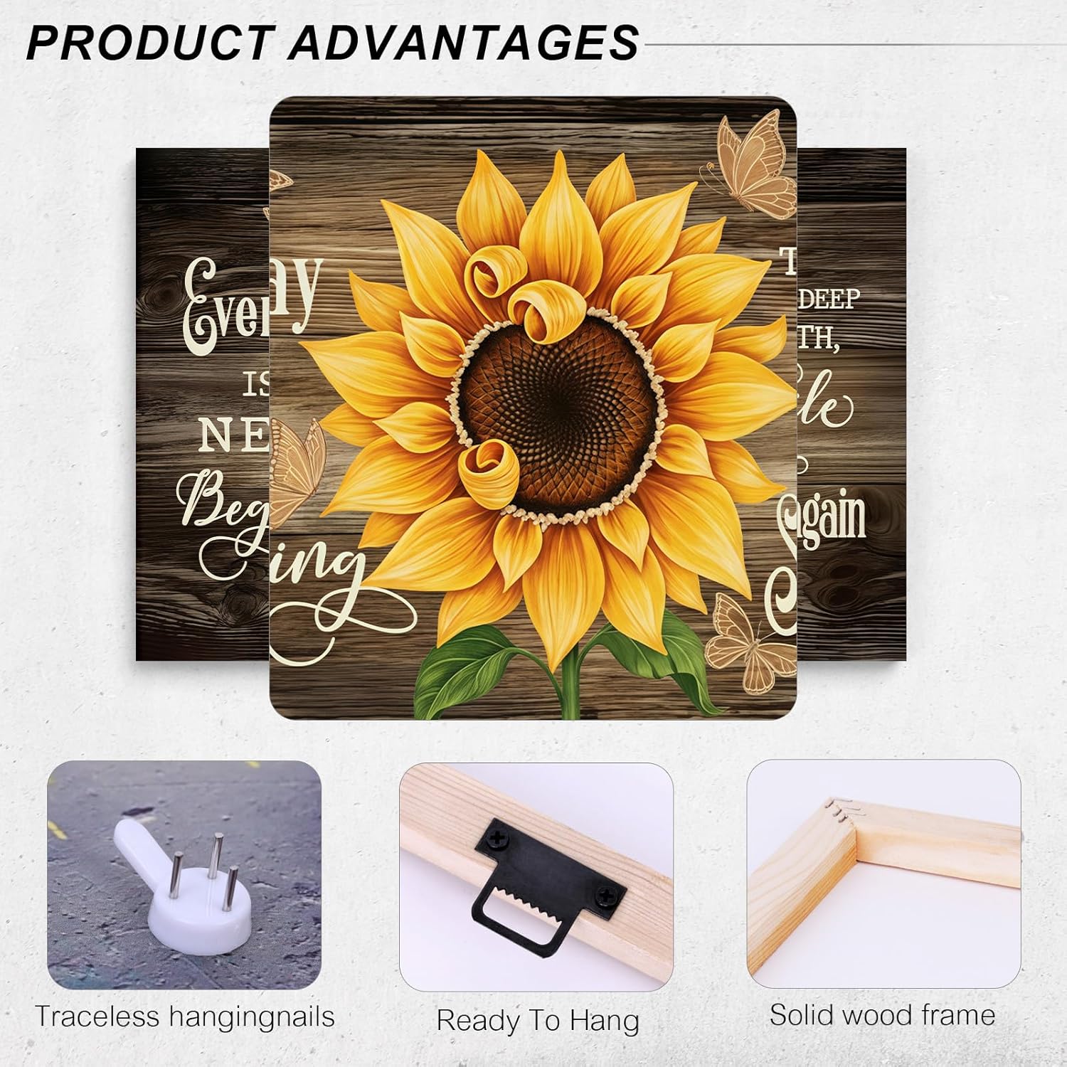 CCCHCY Inspirational Sunflower Wall Art Decor | Everyday Is a New Beginning Quote Canvas Print | Positive Thinking Motivation Artwork for Bedroom, Living Room, Office | Ready to Hang 24" x 16"