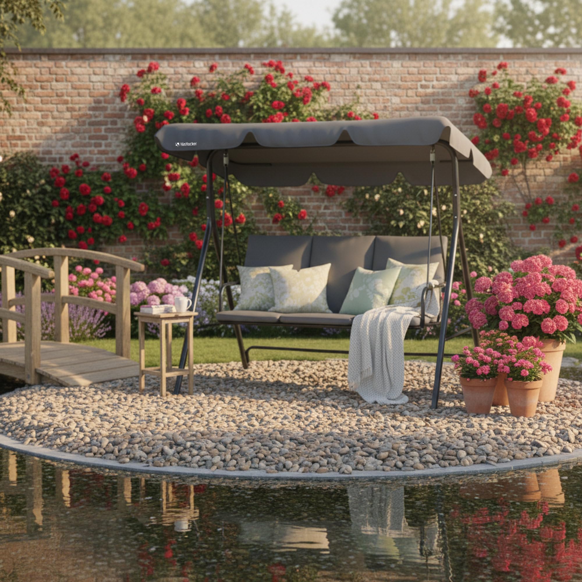 Balancelle 3 places avec toit pare-soleil | Gris | Charge maximale : 250 kg | Chaise à bascule, banc à bascule pour extérieur | Balancelle de jardin, fauteuil à bascule | Bascule souple