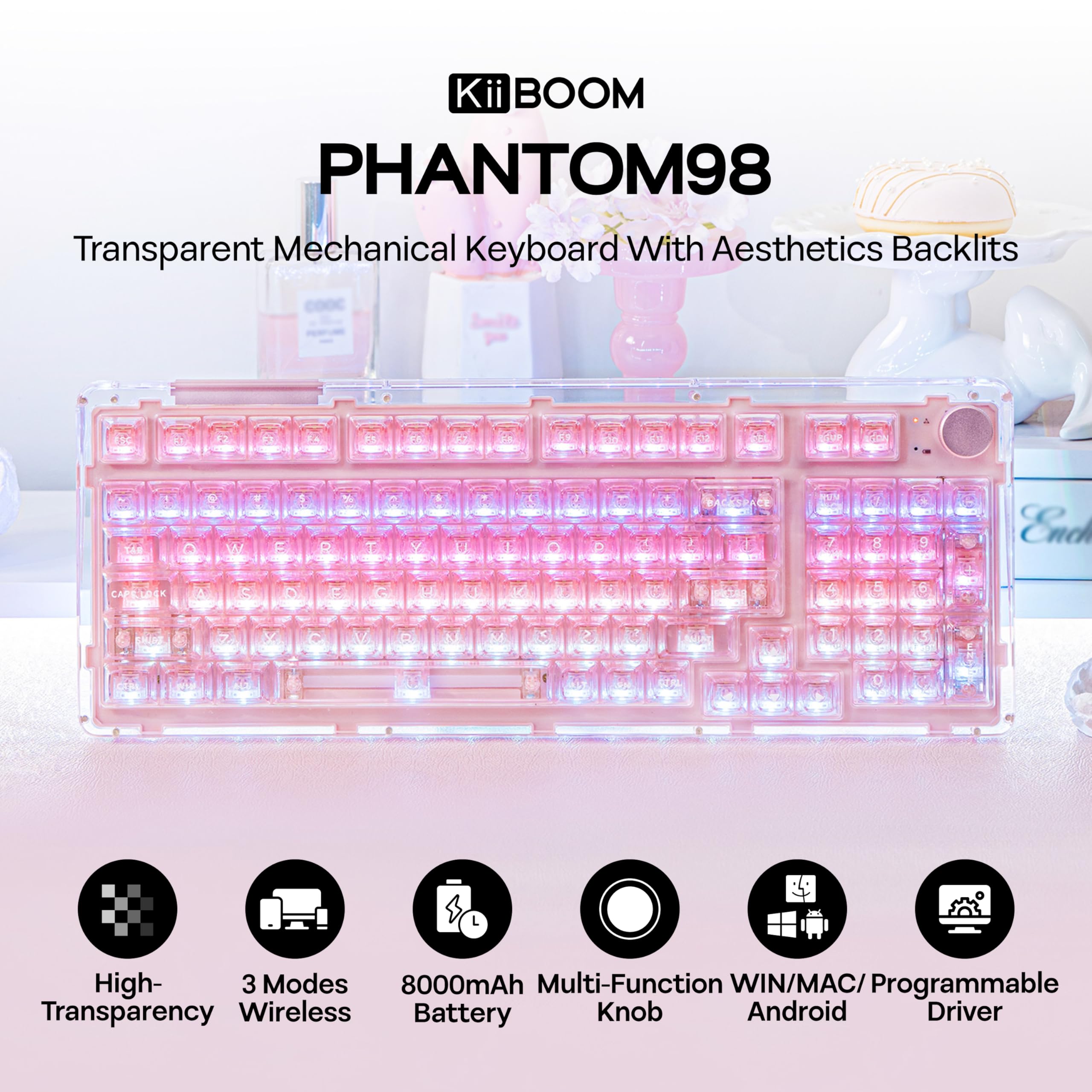Amazon.com: KiiBoom Phantom 98 Crystal Mechanical Gaming Keyboard