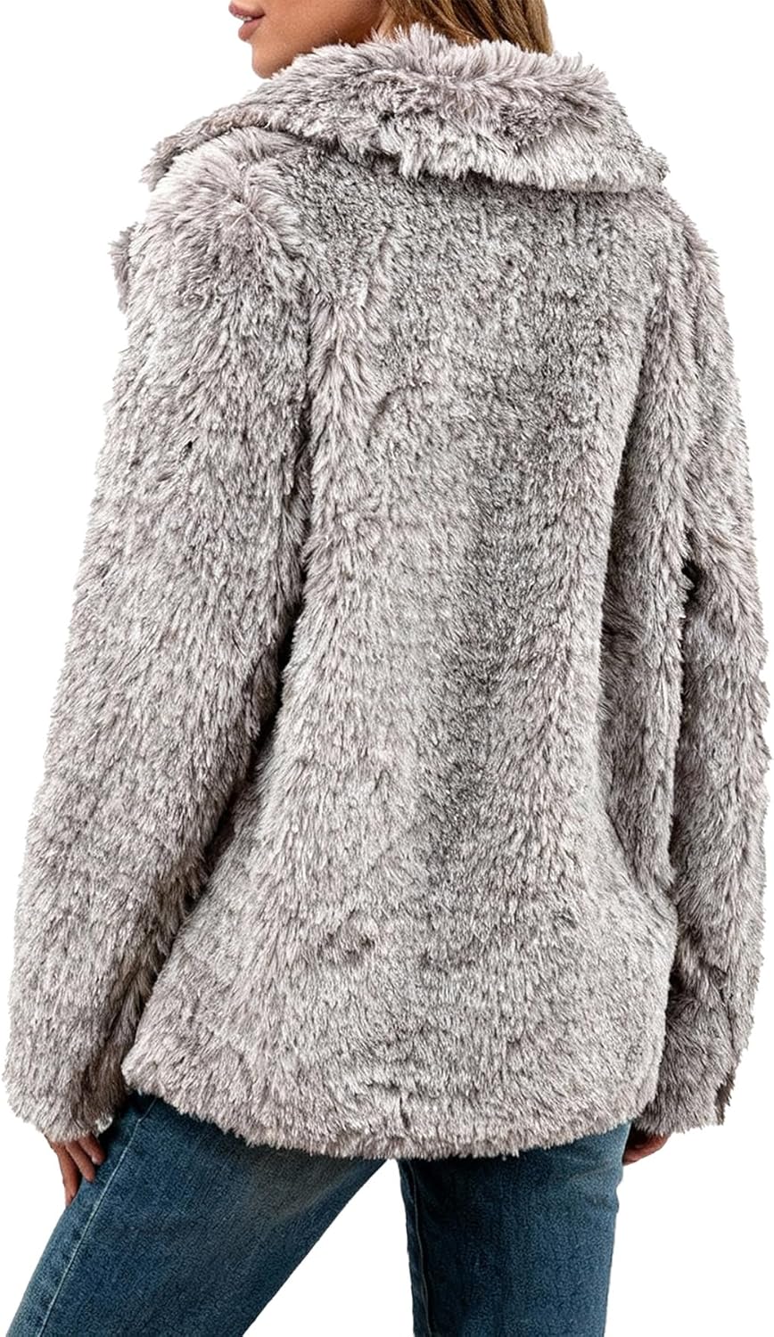 Amazhiyu Women's Faux Fur Lapel Coat Open Front Fluffy Jackets Winter Overcoat - Image 2