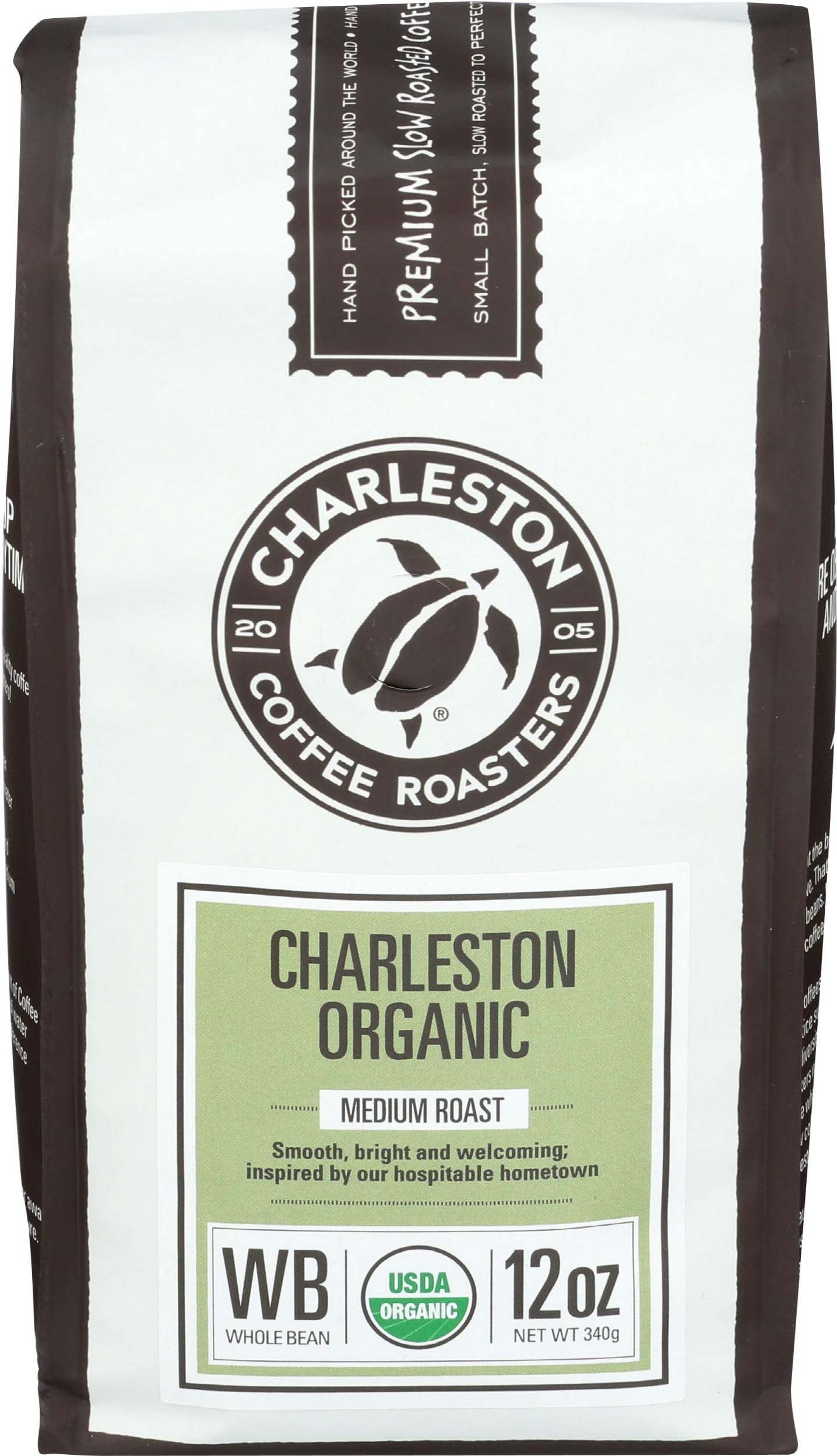 Charleston Coffee RoastersSpecialty Organic Whole Bean Coffee | Hand Picked, Premium Slow Roast | (Charleston Organic, Medium Roast) 12ozUSDA Organic
