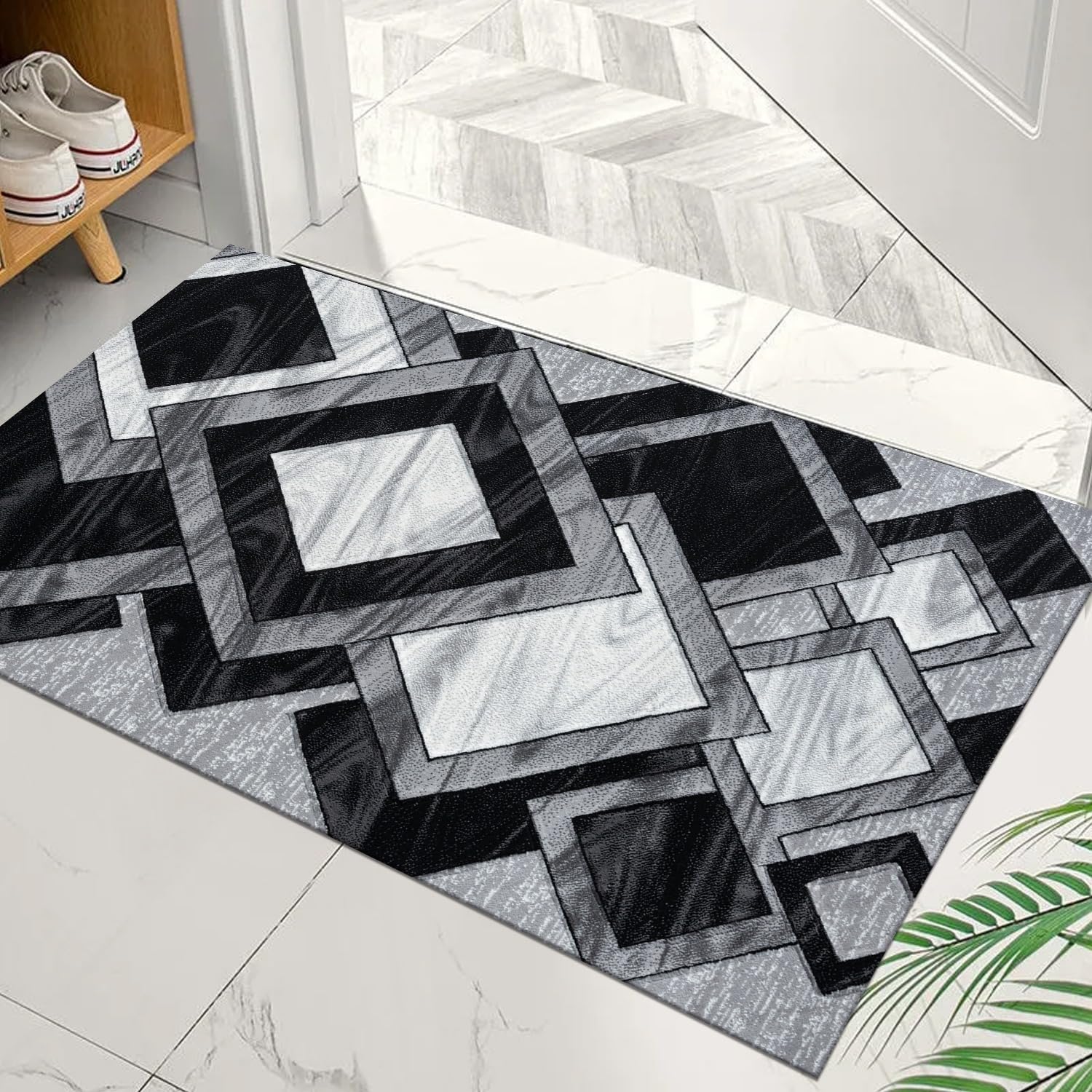 Cozy Haven Vortex Door Mat – Non-Slip Washable Doormat, Heavy Duty Welcome Dirt Trapper, Water Absorbent Floor Mat for Indoor/Outdoor Use, Front Entrance and Kitchen (Black, 50x80 cm)