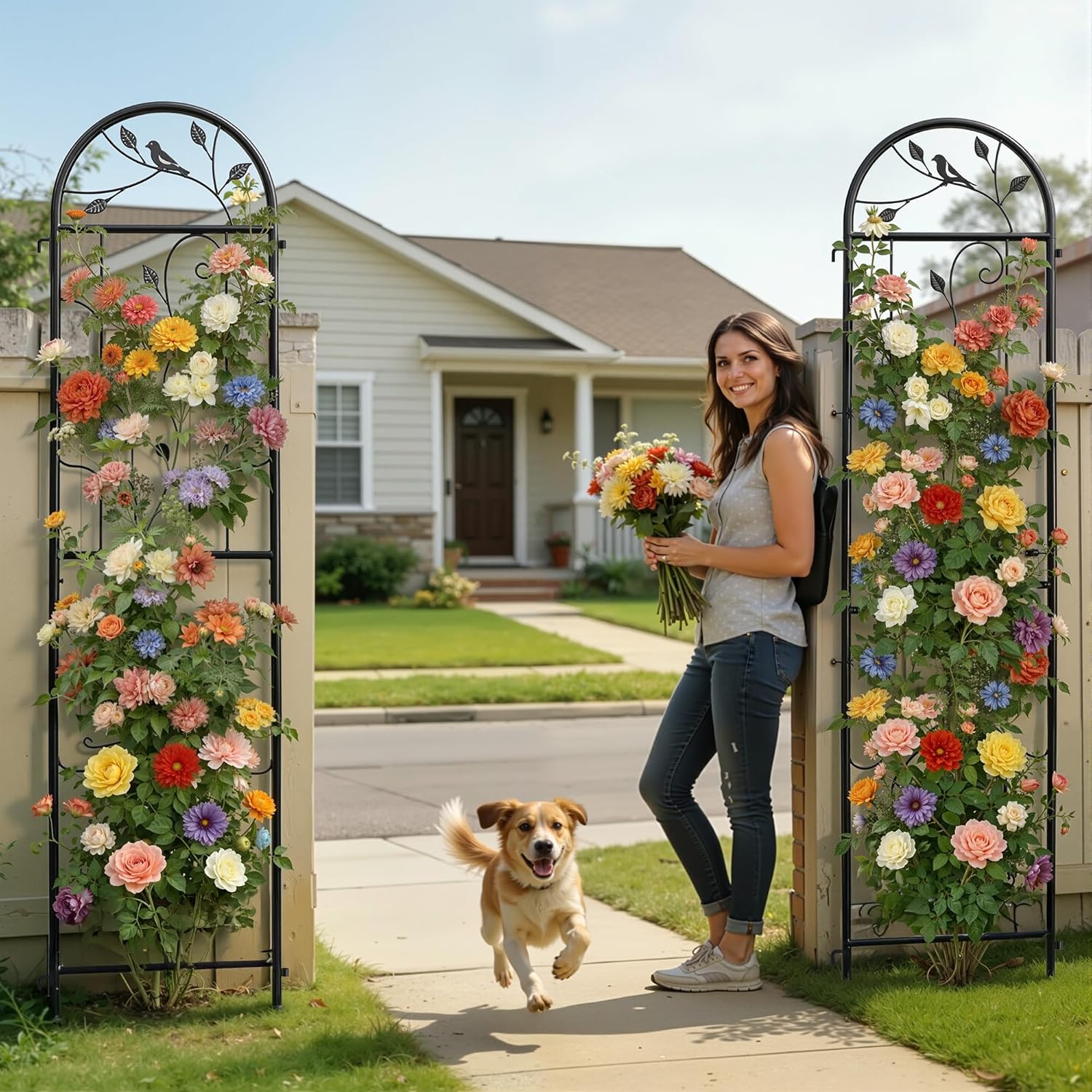 2 Pack 87x20 Inch Black Metal Garden Trellis, Heavy Duty Outdoor Tall Plant Trellis for Climbing Rose Bush, Clematis, Jasmine, Morning Glory, Flowers & Vines