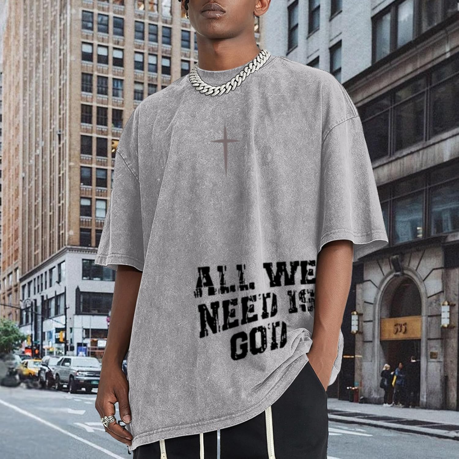 Christian Shirts for Men Inspirational God Faith Jesus Tshirts Oversized Vintage Cross Graphic Tees Acid Wash Tops - Image 3